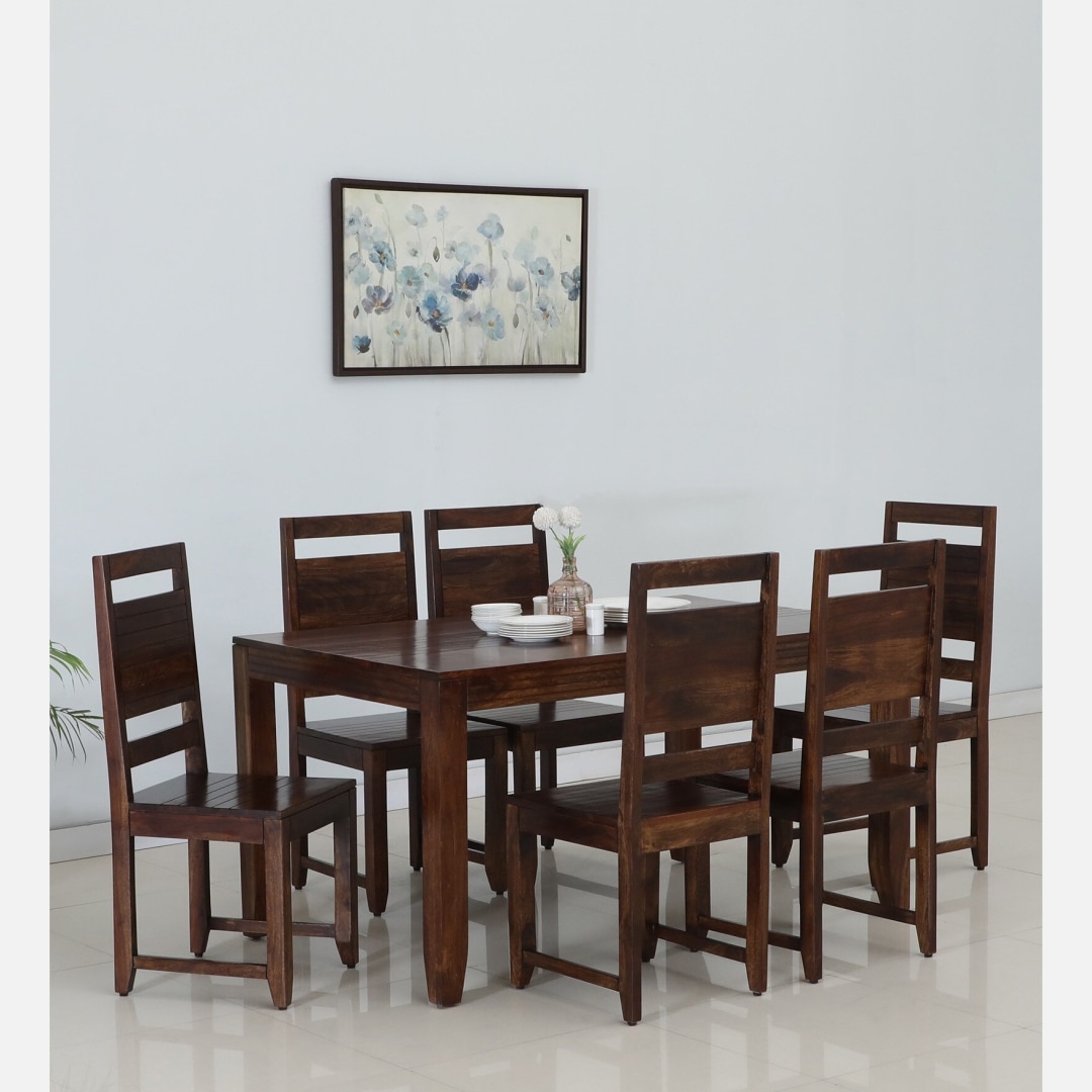 Anitz Solid Wood Dining Table Set with 6 Chairs