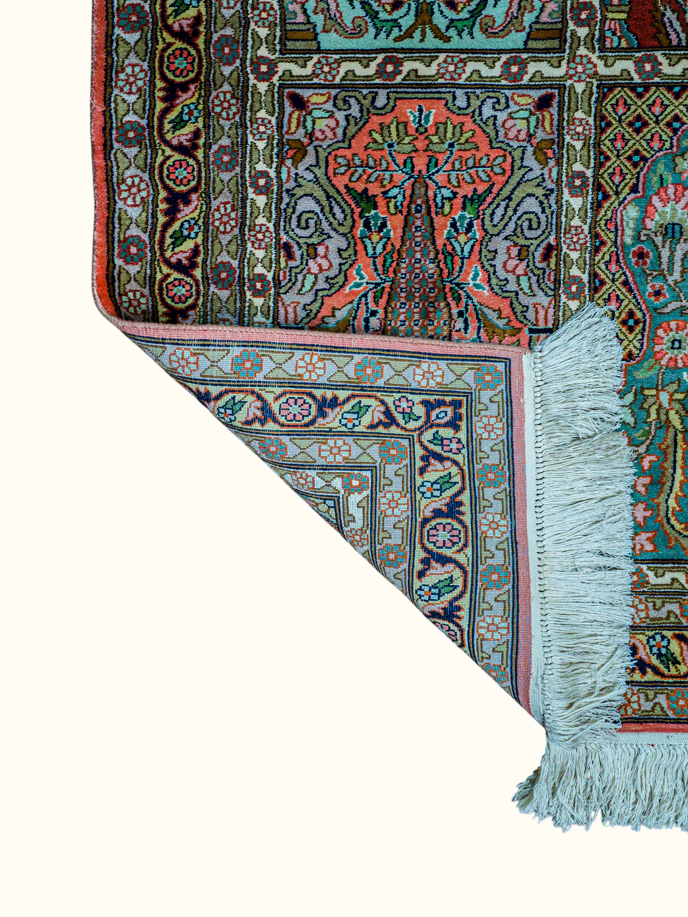 Traditional Persian Rust Grey Hamadan Kashmir Silk Hand-Knotted Carpet