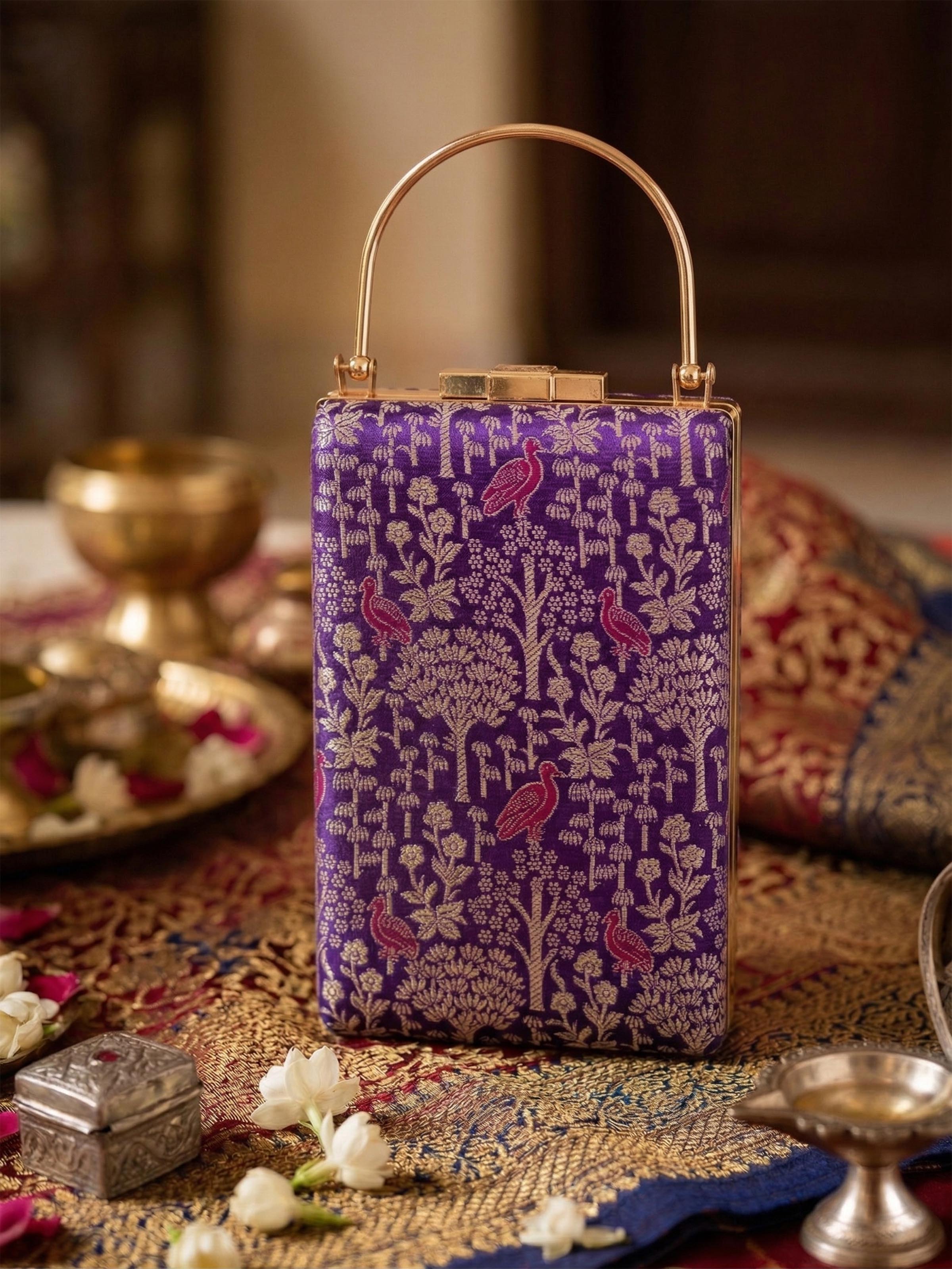 Purple Handwoven Brocade Handbag
