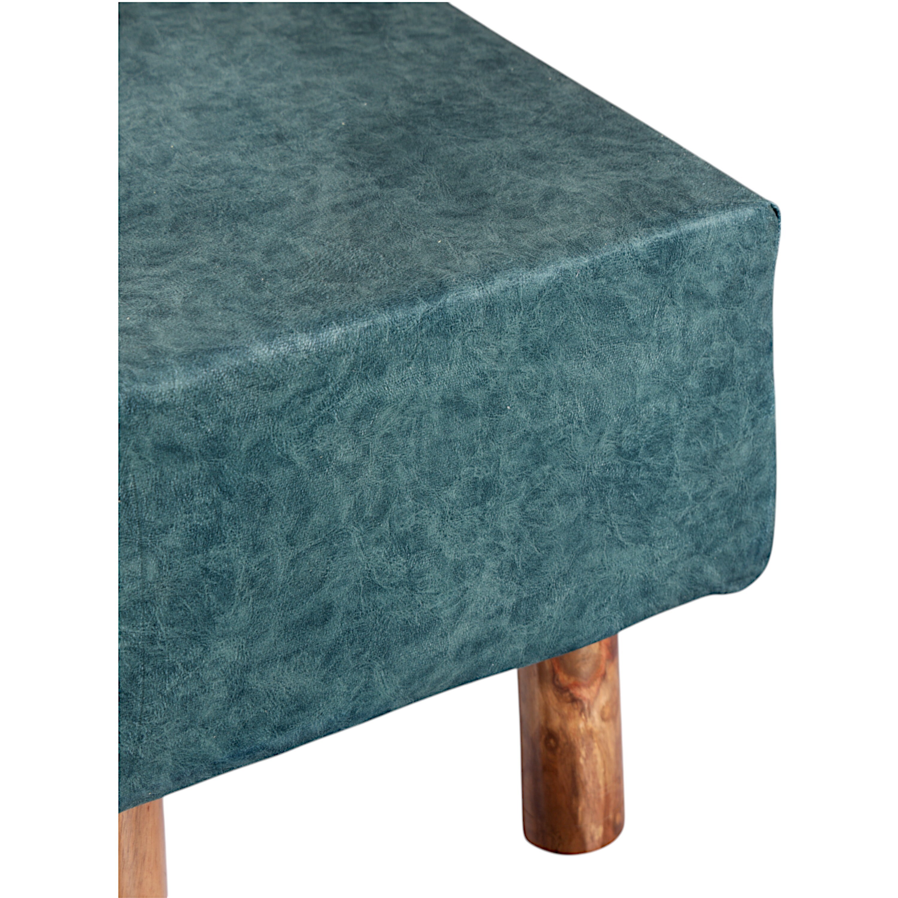 Verona Solid Wood Pouf Stool in Textured Cyan Blue Jackard fabric