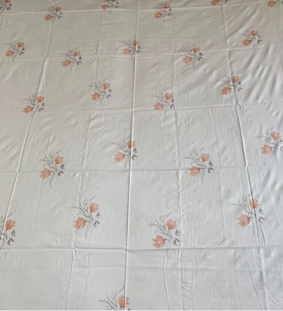 White Floral 400 TC Cotton Flat Super King Size Bedsheet With 2 Pilllow Covers From Threads