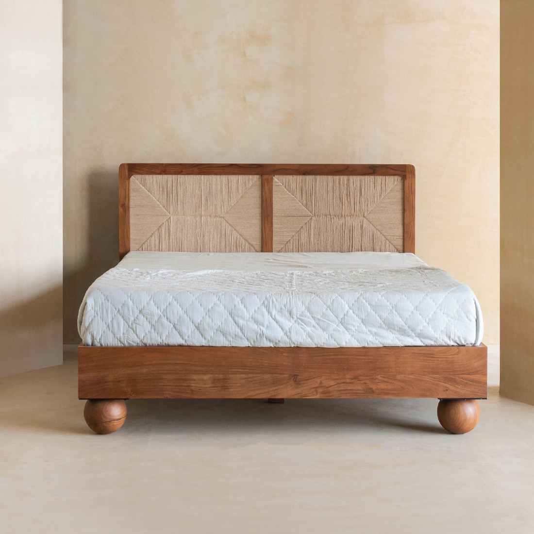 Abacus Solid Wood Queen Size Upholstered Bed Without Storage (Kiara Finish)