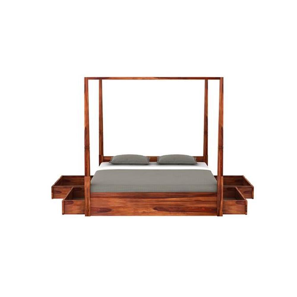 Victorian Rosewood Canopy King Size Bed With Drawer In Honey Oak Finish