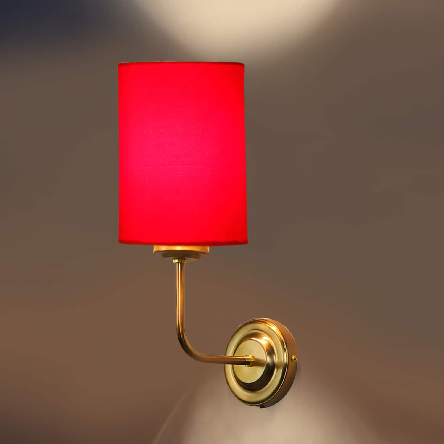 Devansh Metal Electric Wall Light in Gold Colour with Red Shade Count of 1 Light