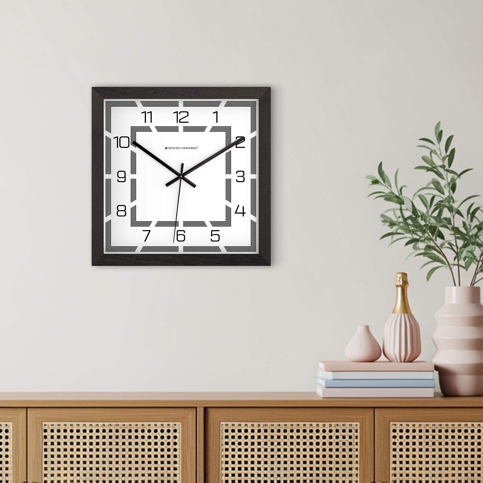 Modern Square Wall Clock with Graphic Frame and Bold Numerals
