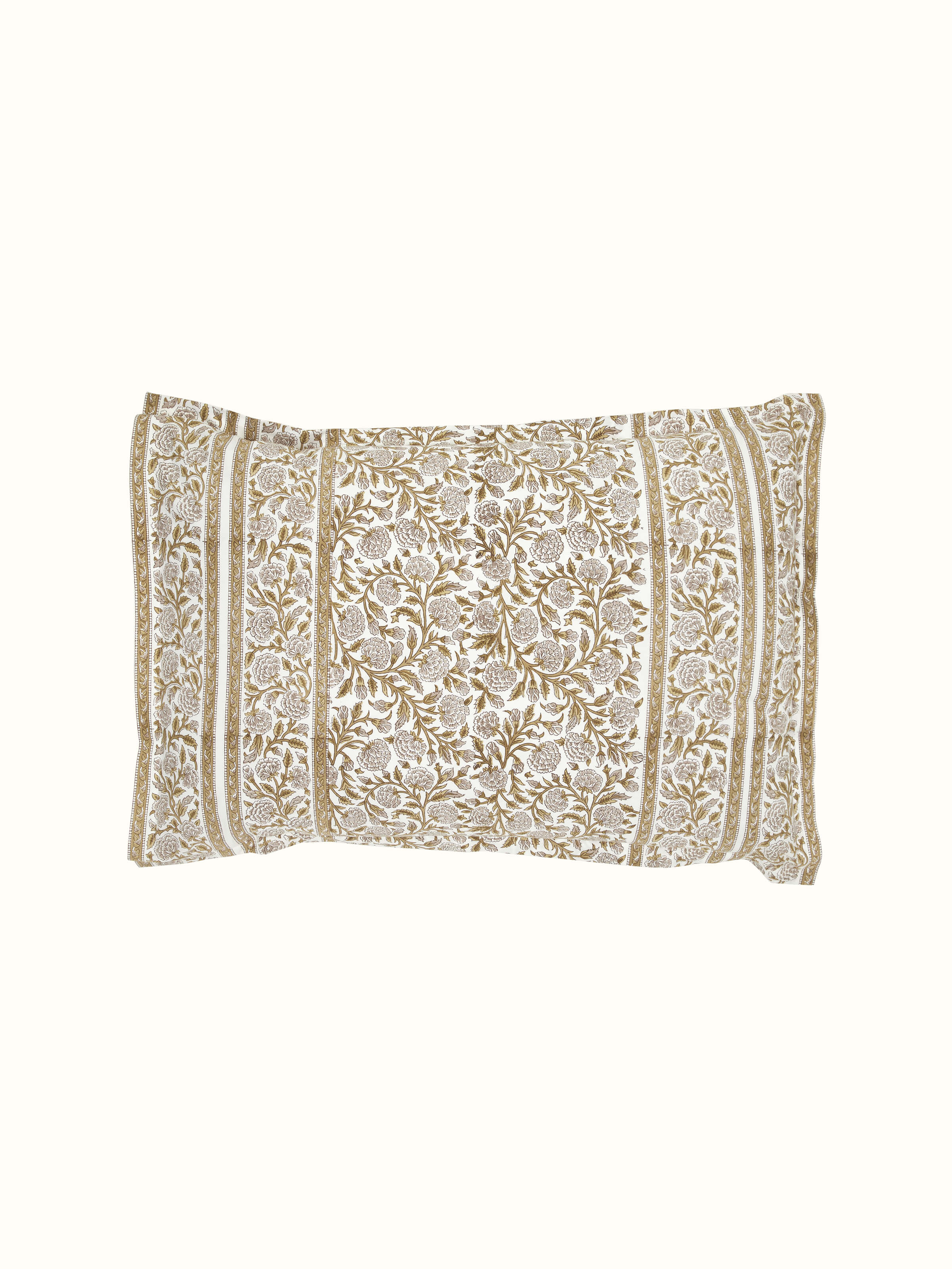 Angle view of the pillow shams showcasing the lavender jaal pattern and high-quality cotton fabric