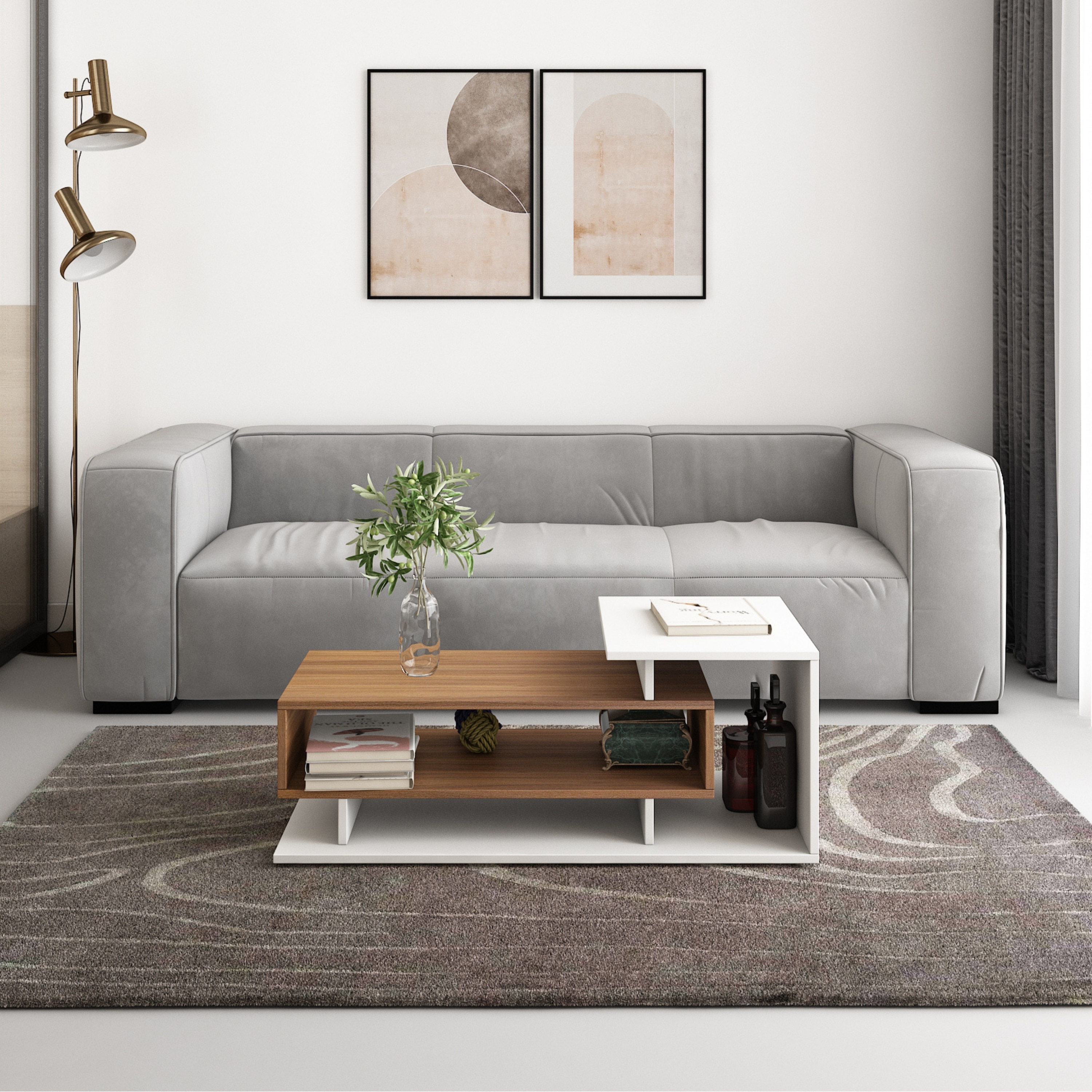 Kiosk Centre Table Frosty White & Exotic Teak