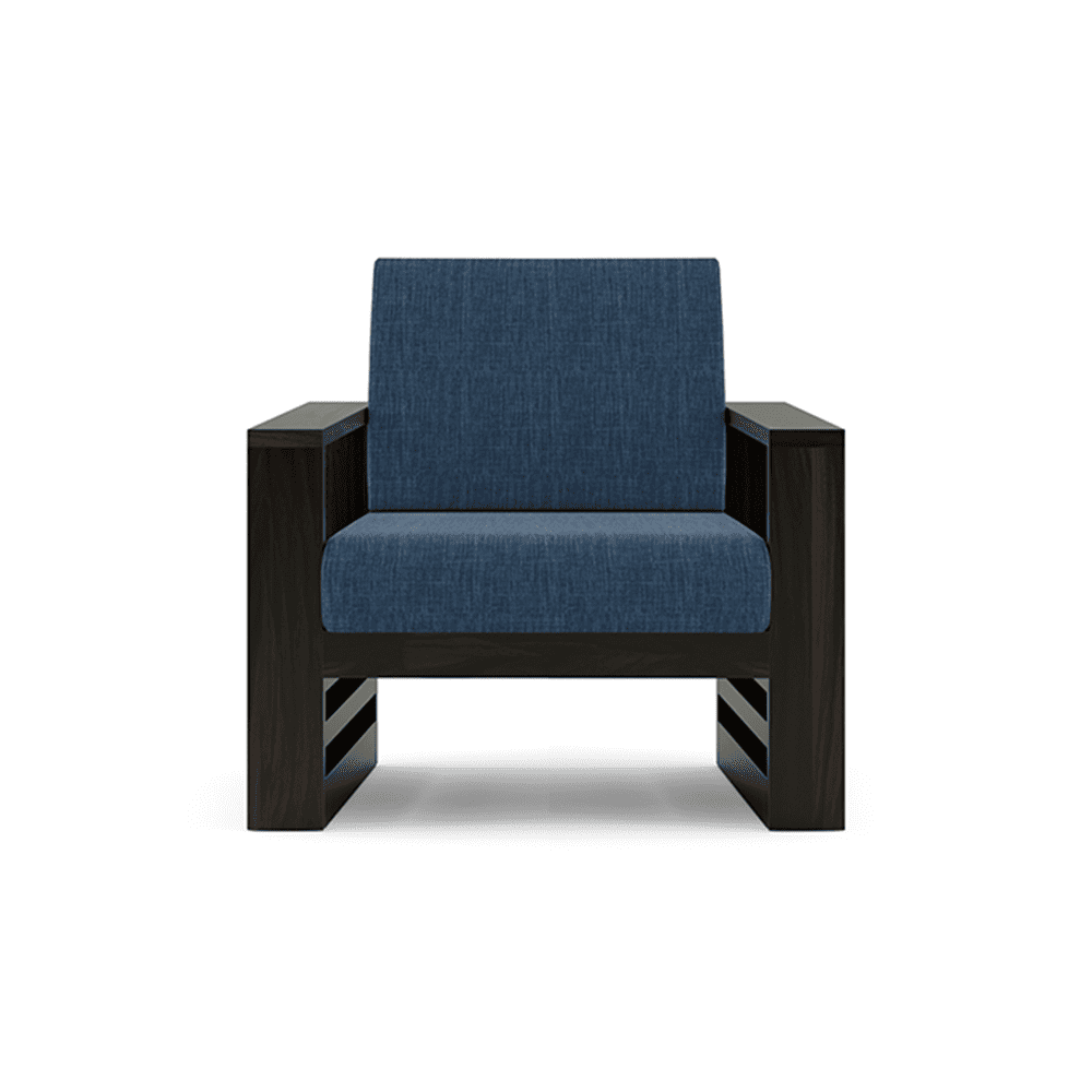 Parson 1 Seater Wooden Sofa In American Walnut Finish (Midnight Indigo Blue)