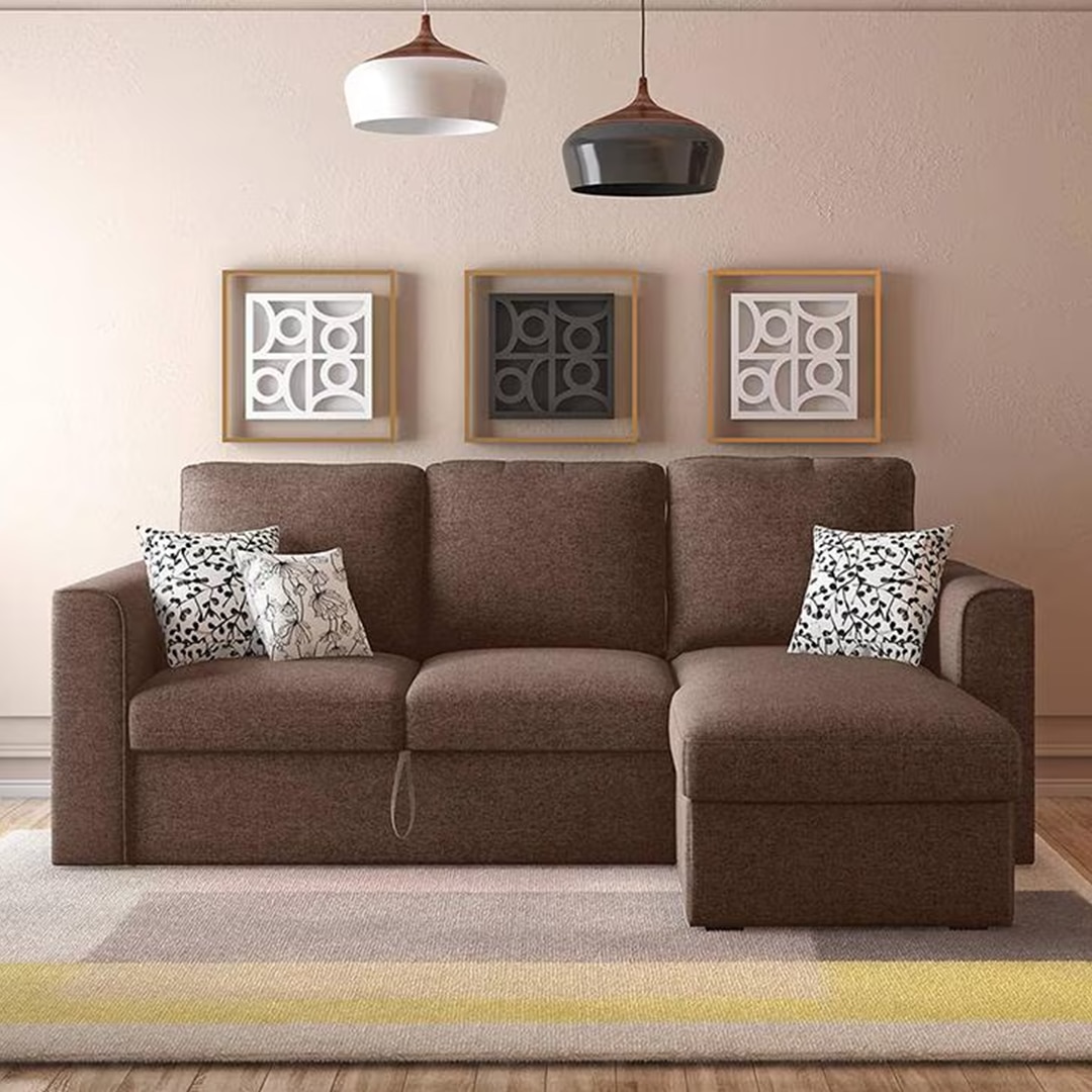 Kowloon Sectional 3 Seater Pull Out Sofa cum Bed In Daschund Brown Colour