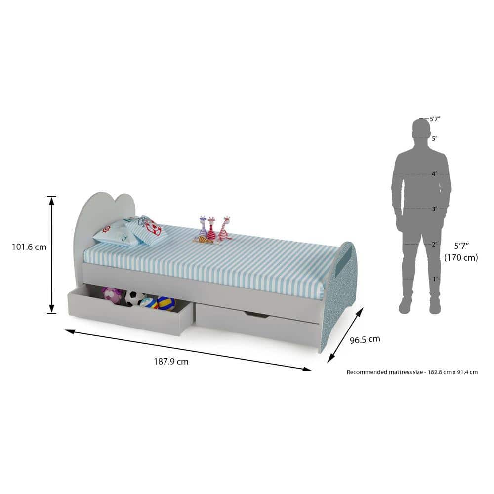 Cloud Tails Engineered Wood Drawer Storage Bed in Dark Grey Colour