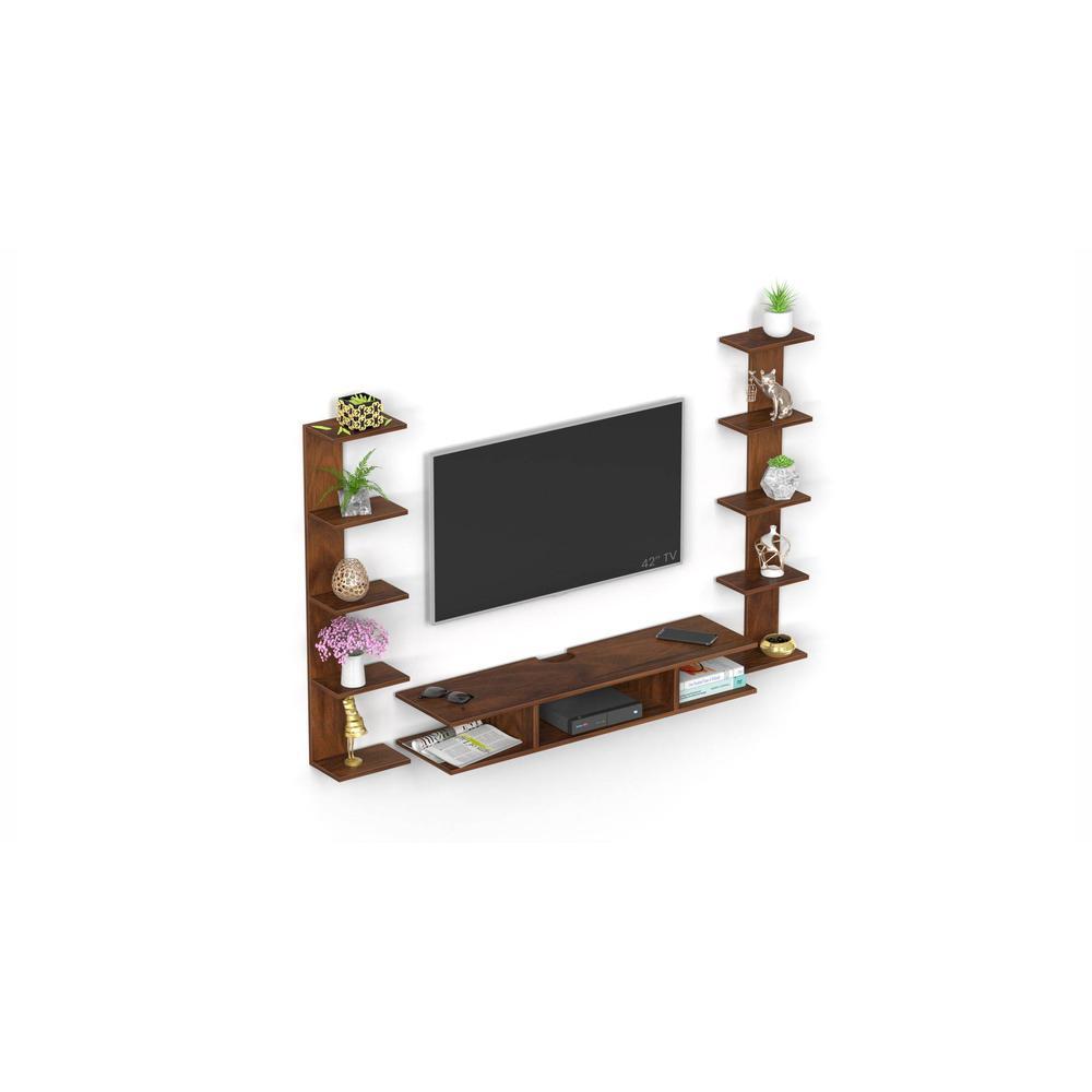 Estoye Engineering Wood Wall Mount TV Entertainment Unit Set Top Box Stand/TV Cabinet with Shelves for Books & Decor Display Unit Bed Living Room Upto 42 Inches (Brown Maple)