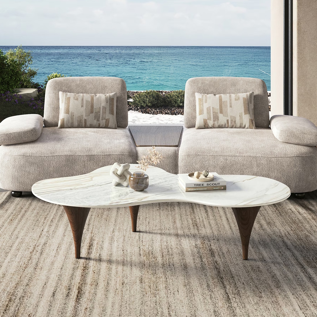 Montana Metal Coffee Table In Palisandro Sintered Stone And Dark Gold Finish