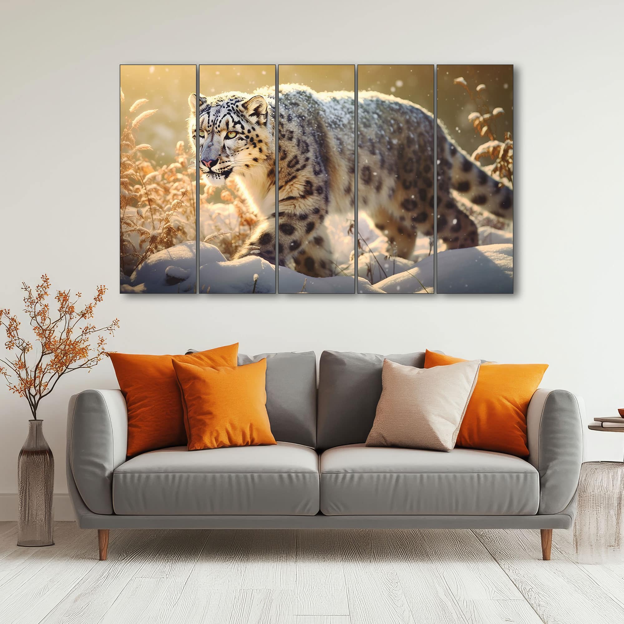 The Castle Decor Snow Lion Wall Art Set of 5 Digital Painting 27x48 Inch - The Castle Decor