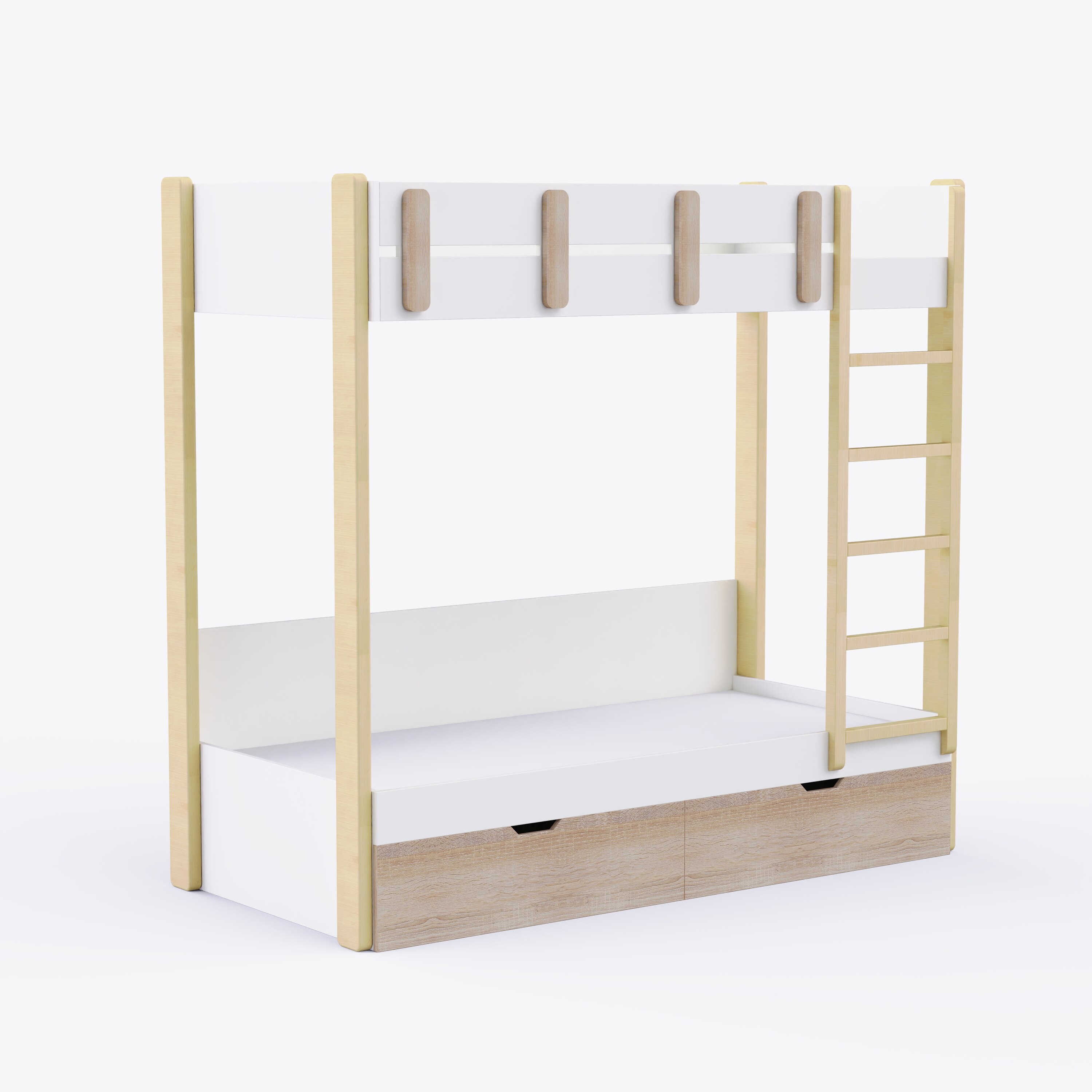 Pine Tree Single Size Bunk Bed In White & Oak Colour