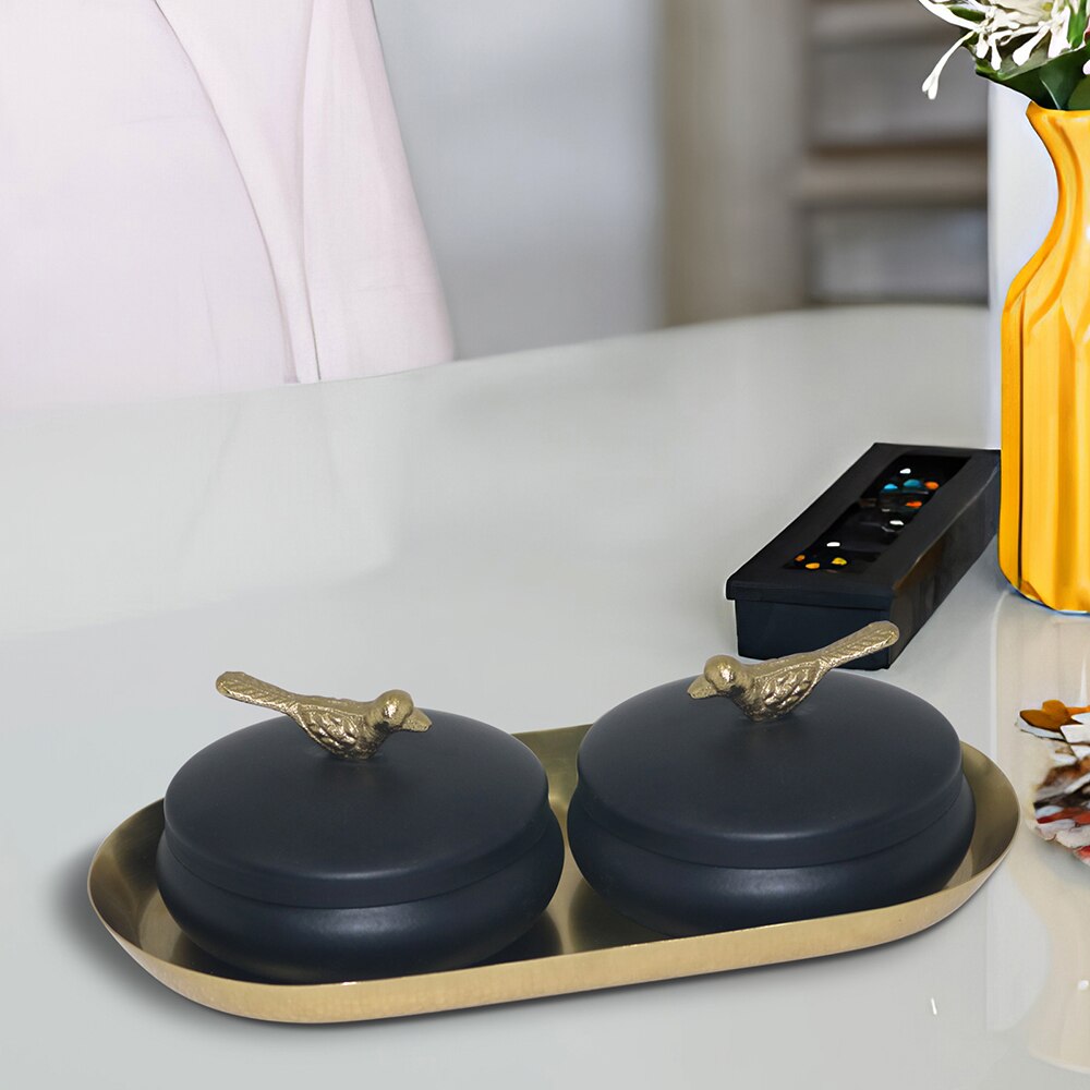 Metalsmith Metal Serveware Box Set of 3 with Tray Black Finish - Metalsmith
