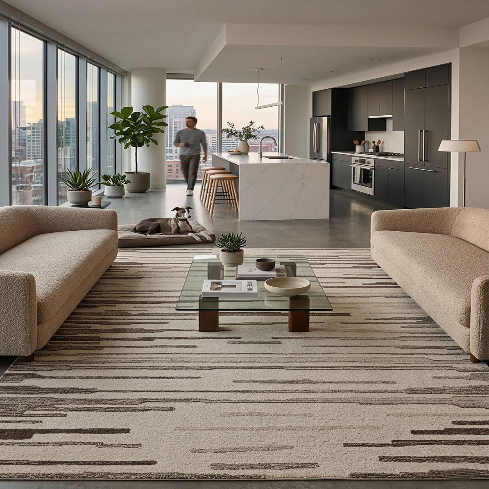 Modern Minimalist Linear Area Rug Cream Charcoal 61 x 89 - The Woven Legacy