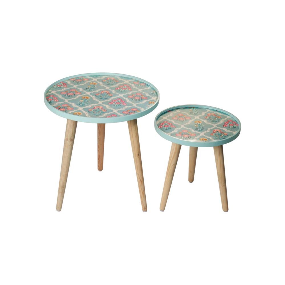 Phool Round Nesting Tables with Wooden Legs, Side Tables, Wooden Tables, Living Room Decor by A Tiny Mistake