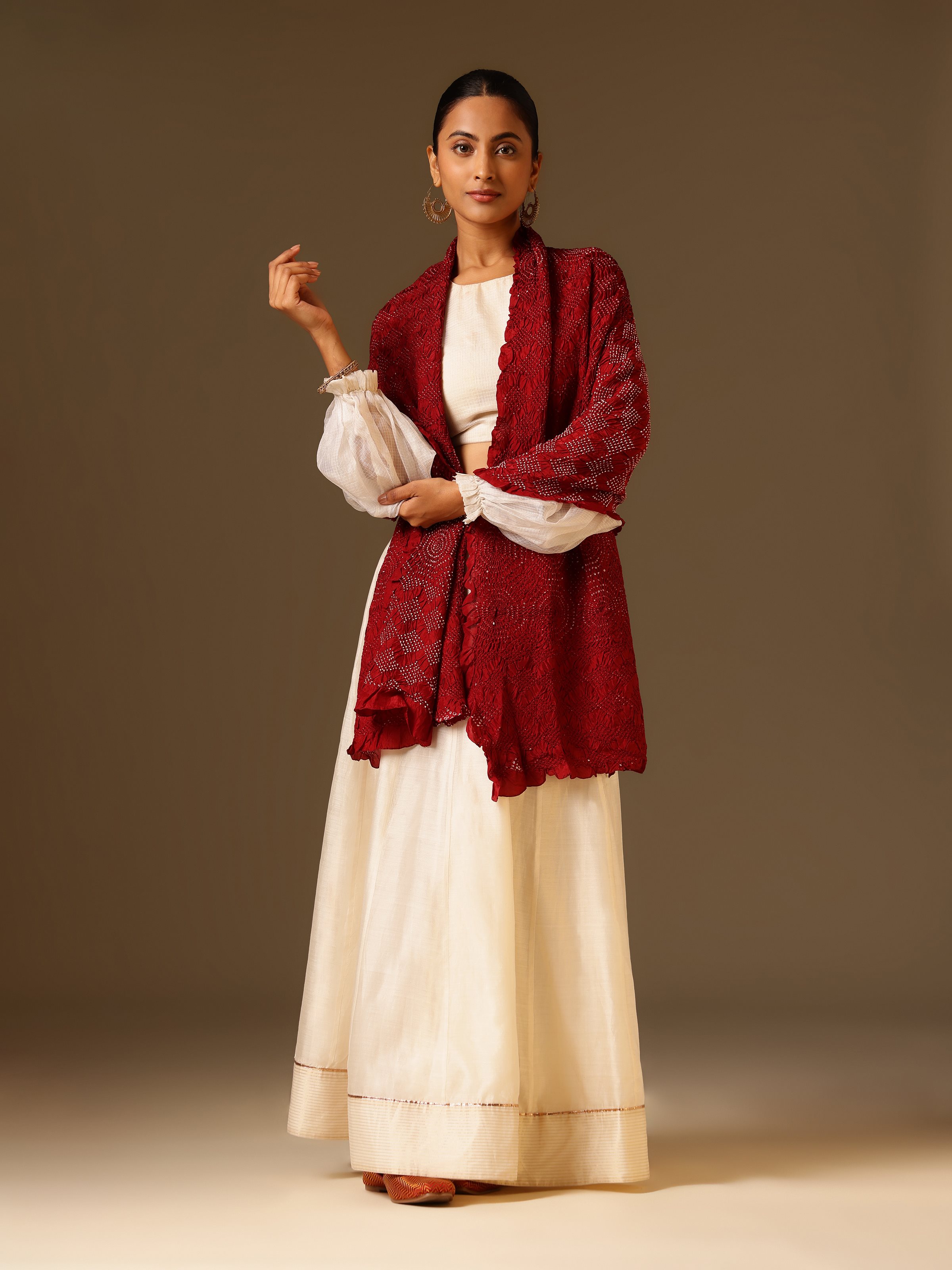 Maroon Silk Bandhani Tie & Dye Dupatta