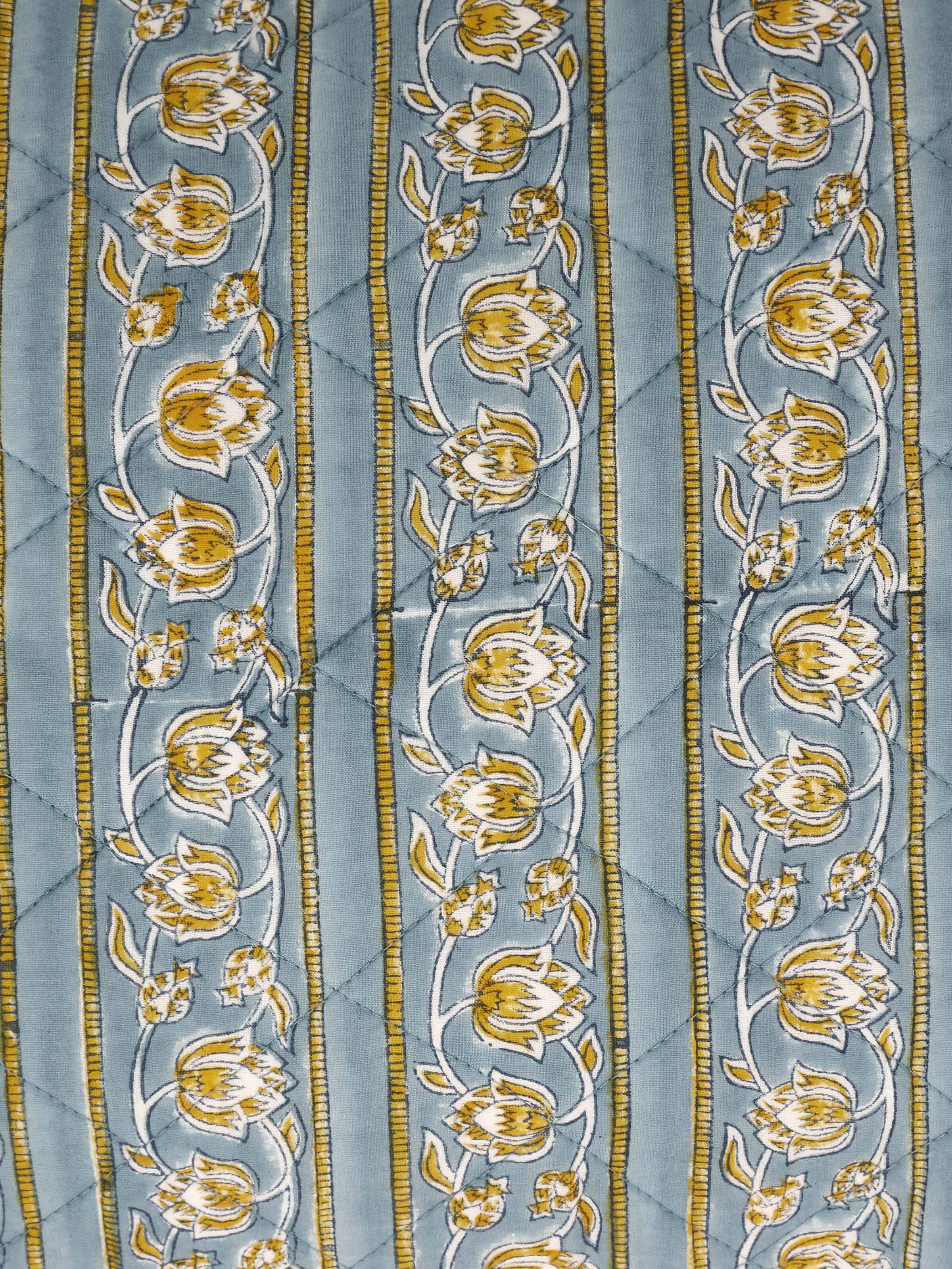 Kairavam Blue Floral Cotton Sanganeri Hand Block Printed Cushion Cover