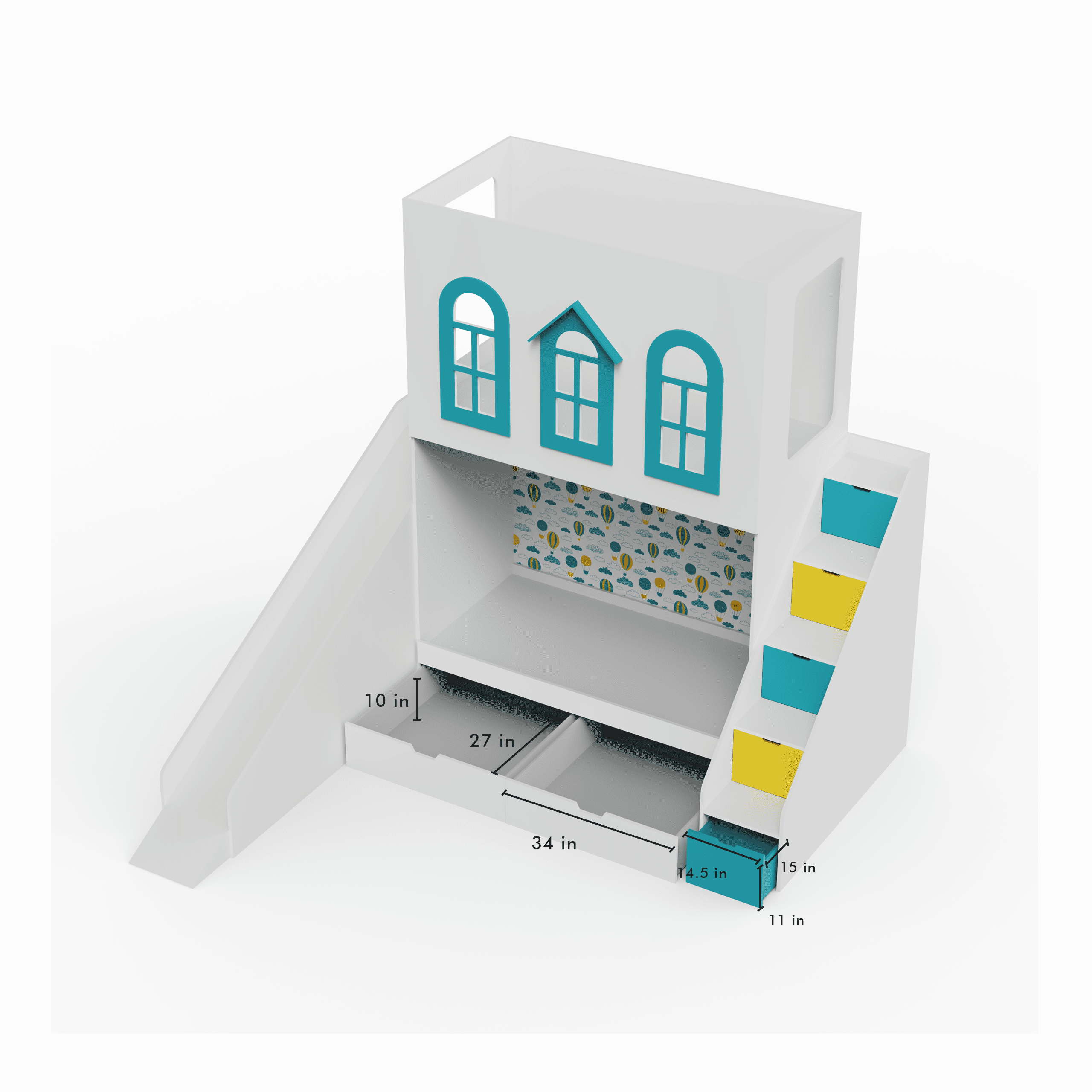 Castle Play House Bunk Bed With Slide 6X4 (Manual Box Storage) In White Colour