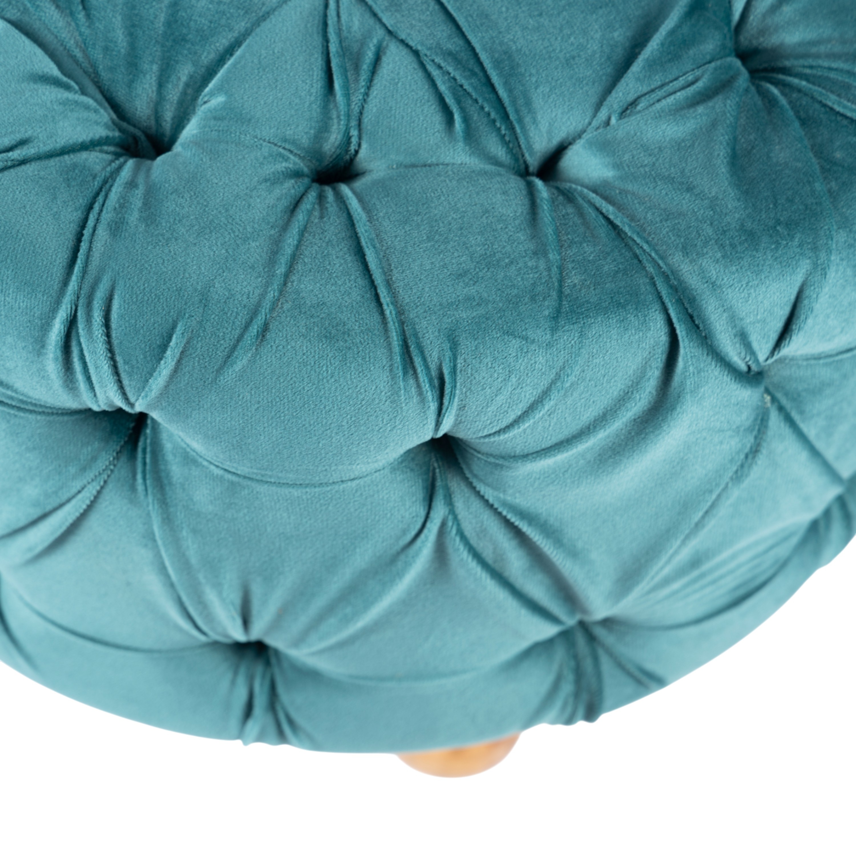 Louisville Acacia Wood Accent Round Pouf Stool in Turquoise