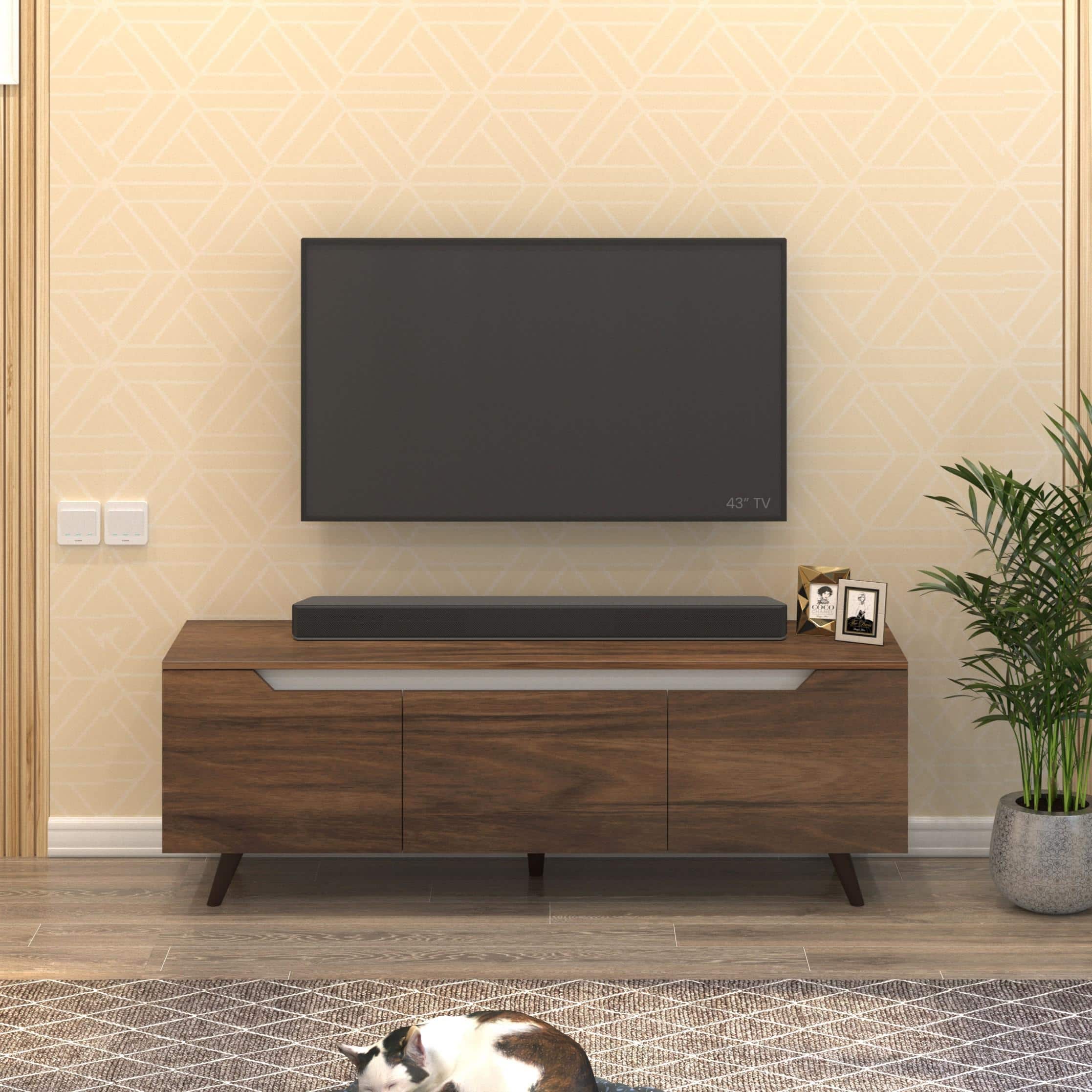 Blesky Mini Engineering Wood Floor Standing Tv Entertainment In Brown Maple Finish