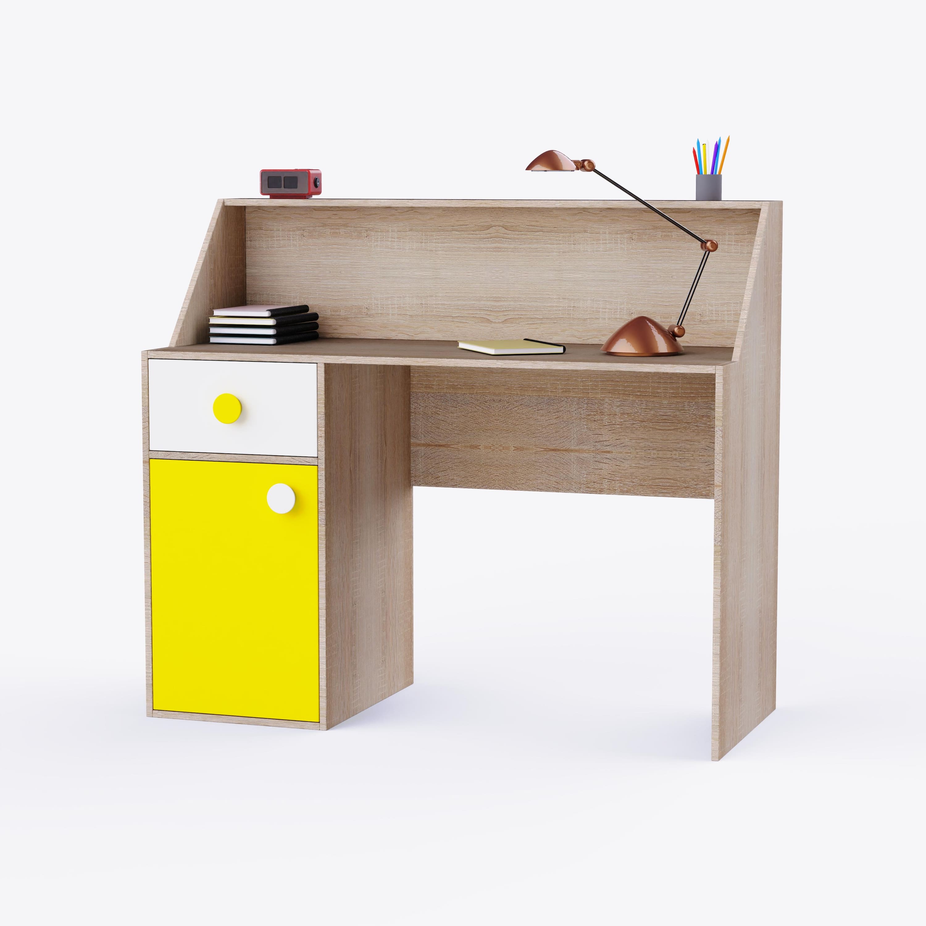 Elementary Study Table In Oak & Yellow Colour