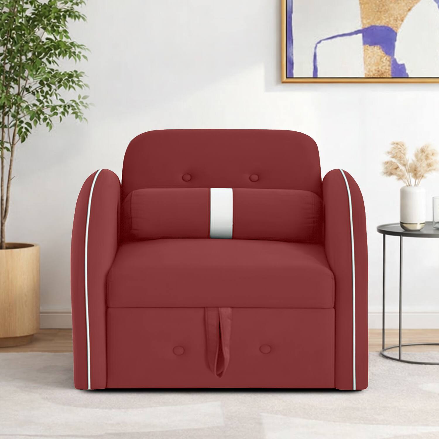 Jayen 1 Seater Pull Out Sofa cum Bed  in Pink Colour - Home Lifestylez