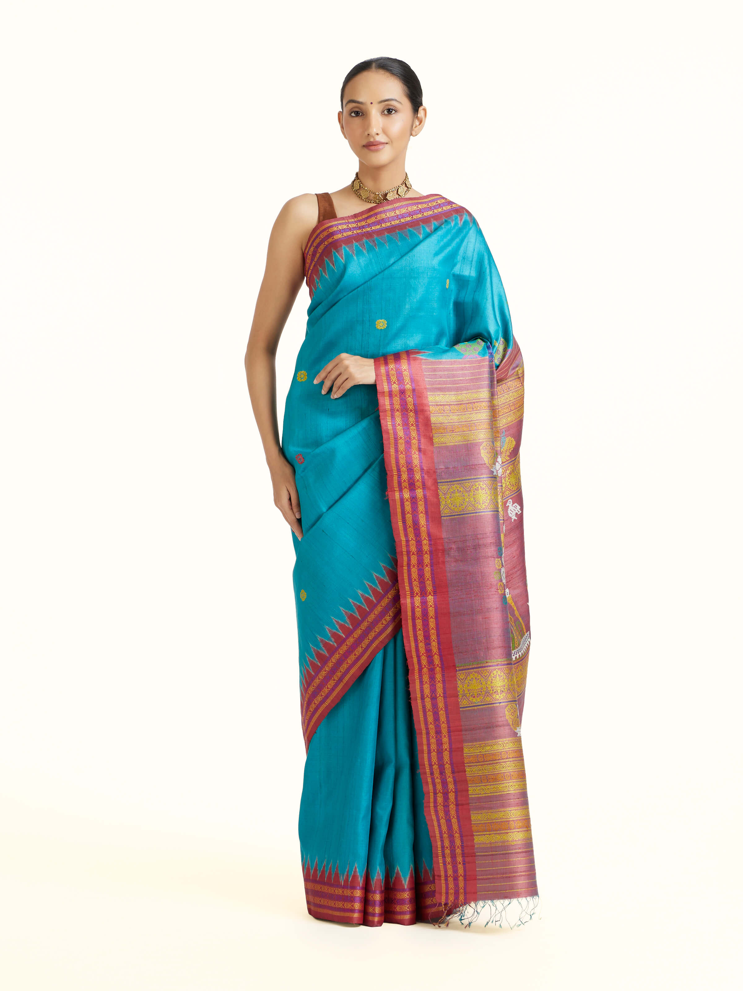 Turquoise Tussar Silk Odisha Ikat Saree
