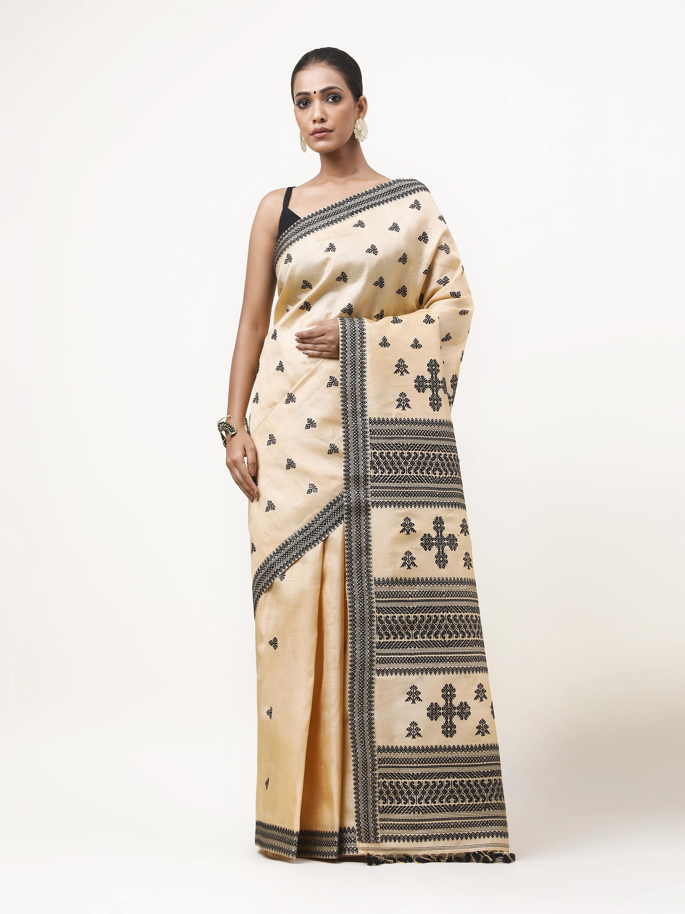 Beige Tussar Silk Saree
