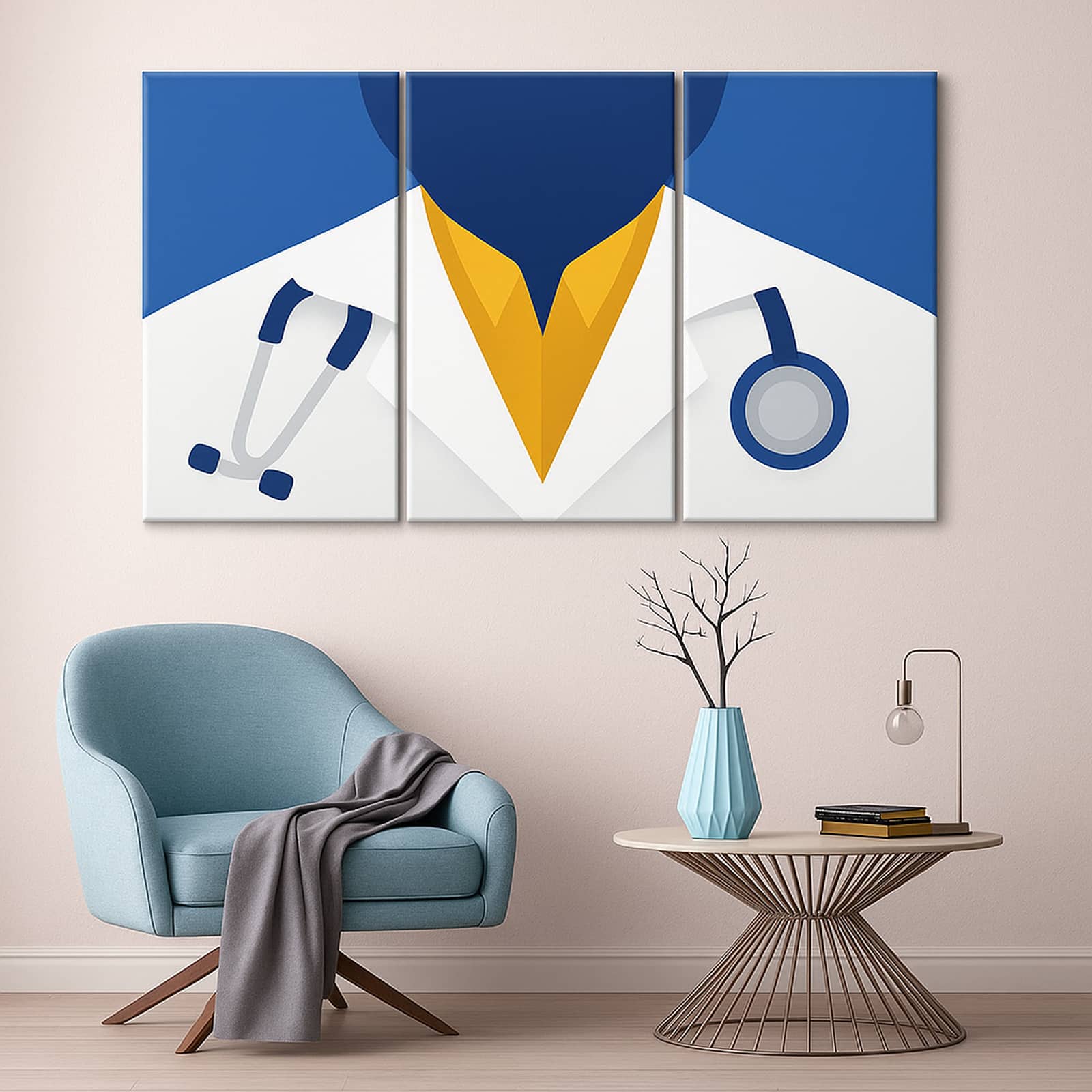 Truss Blue White Pieces Medical Doctor Illustration Canvas Wall Prints Set of 3 Multicolor Matte