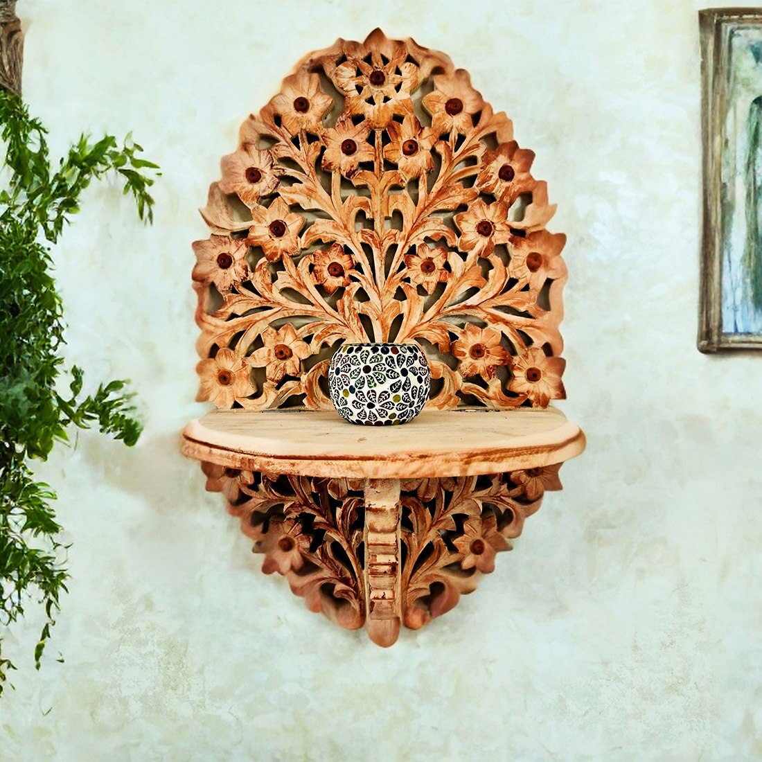 Wow Solid Wood Shelf in Yellow Colour