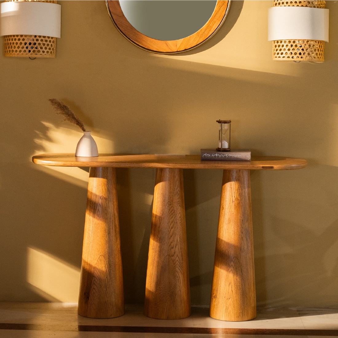 Hump Solid Wood Oak Console Table in Brown Colour - Orange Tree