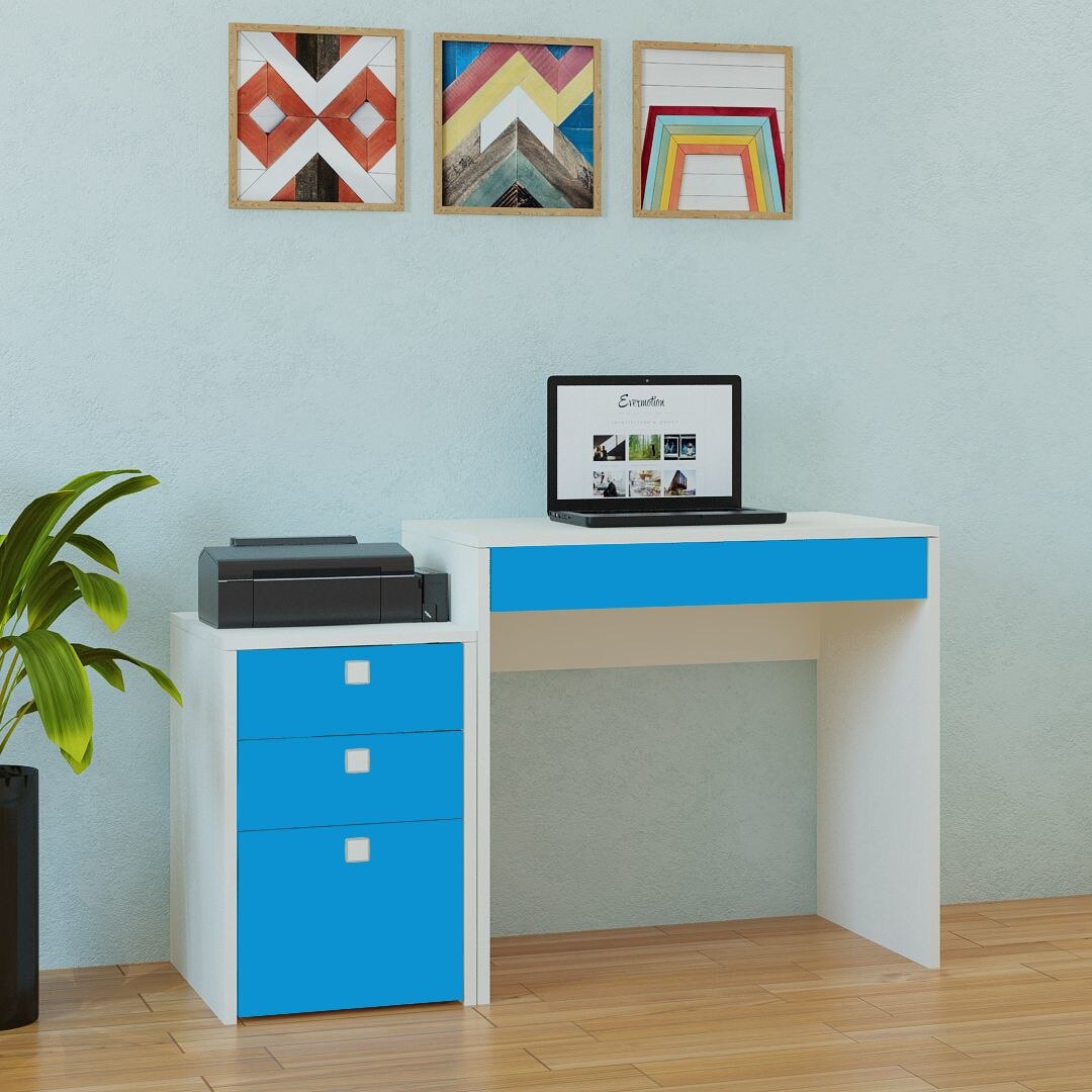 Eskada Kids Study Desk cum Printer Table with 4 Drawers in Azure Blue Colour