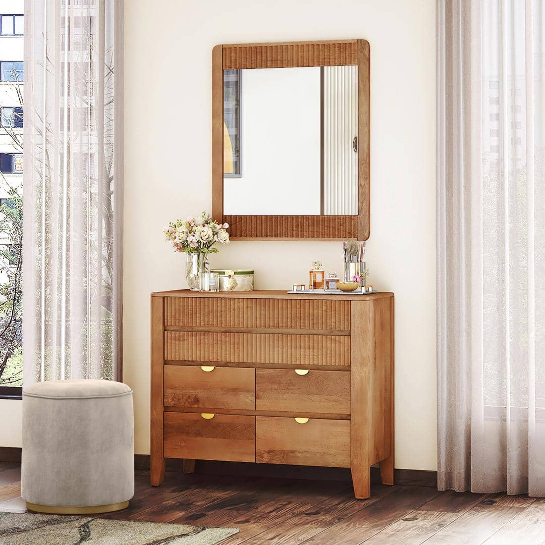 Toledo Solid Wood Mirror Frame In Amber Walnut Finish