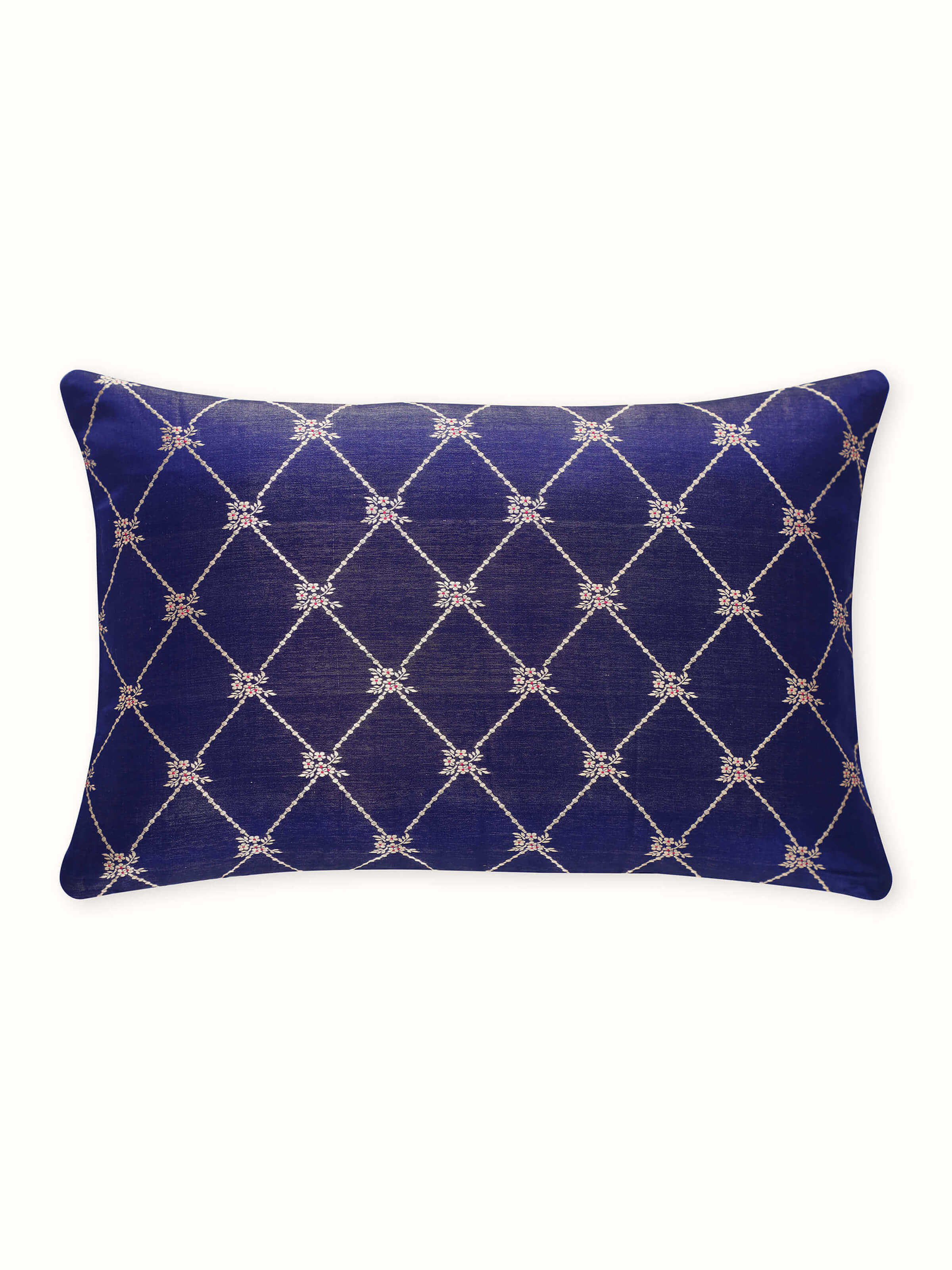 Awadh Navy Blue Banarasi Handloom Silk Lumbar Cushion Cover