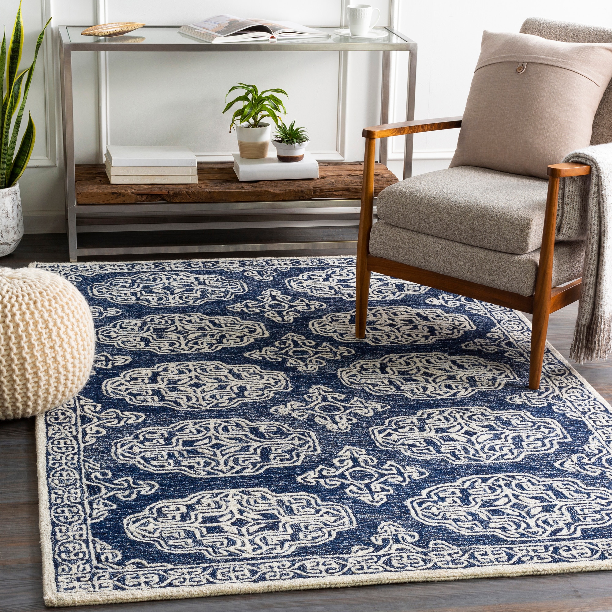 Beige Floral Wool 8x10 Carpet - Surya Living