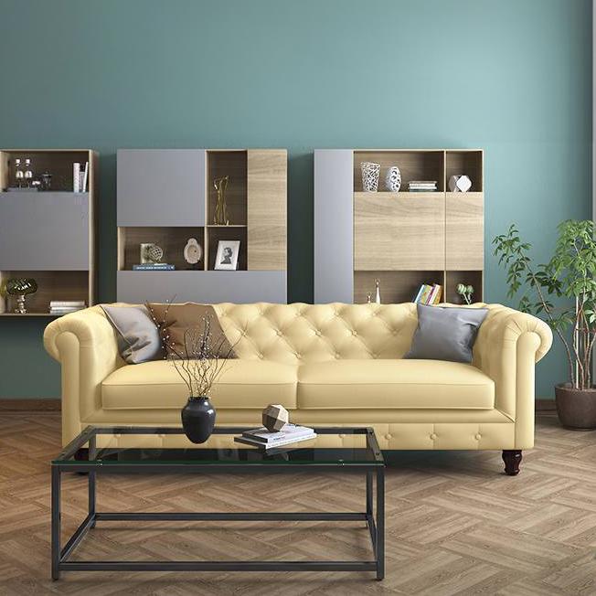 Winchester 3 Seater Half Leather Sofa in Cream Colour