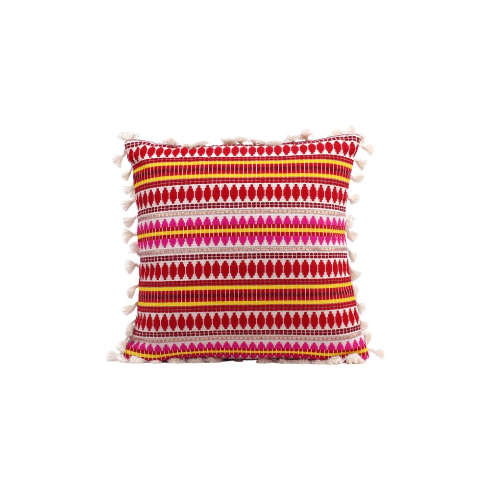 Acrylic Striped Cushion Cover with Lace Set of 2 (24 X 24 Inches)