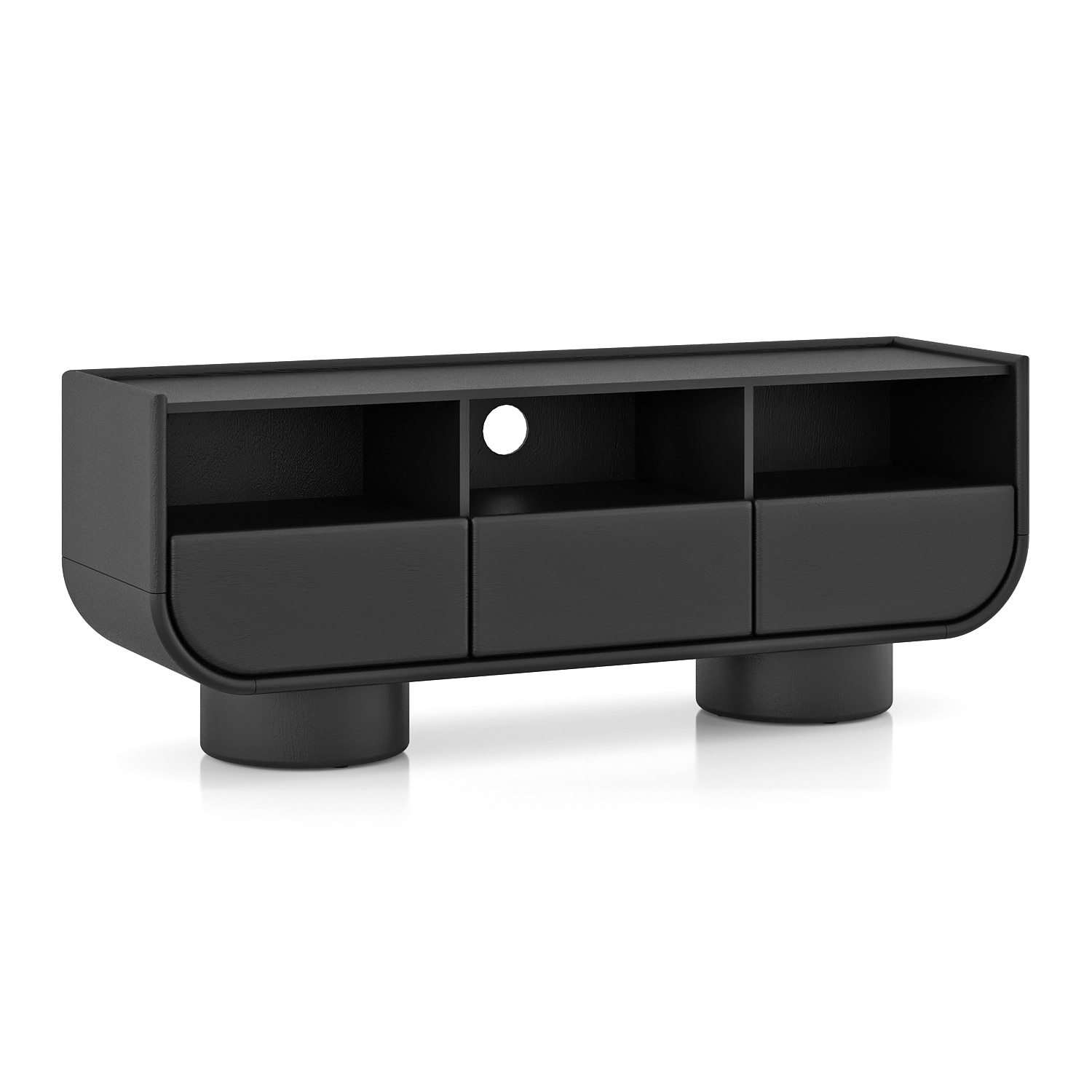 Nura Solid Wood TV Cabinet In Black Wire Brush