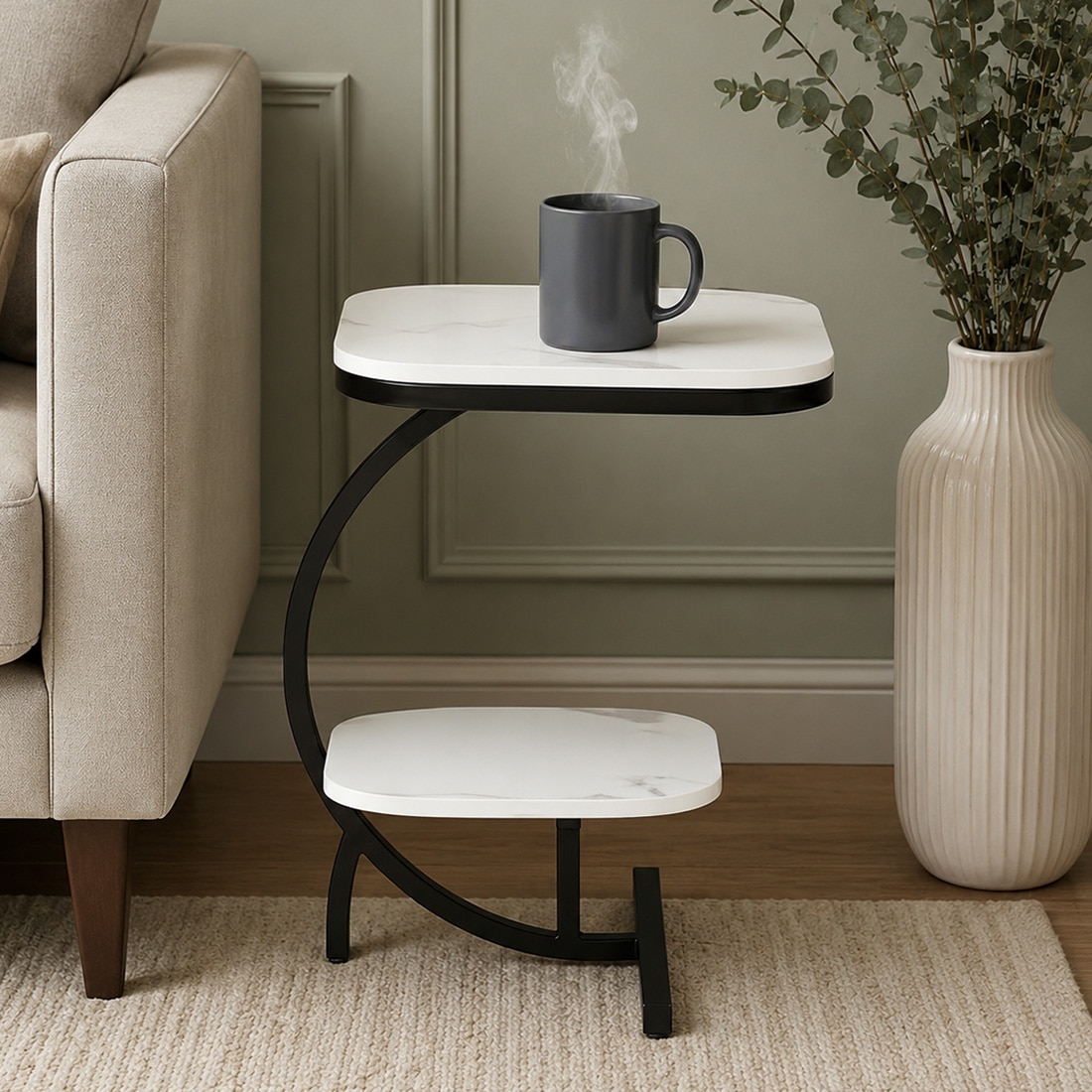 bhavya exports Lyft White Porcelain Top End Table Black Finish-picture-14