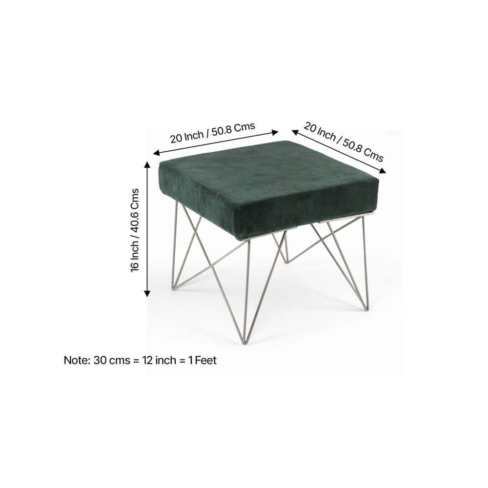 Asansol Sheesham Wood Accent Square Set of 2 Stools     in Green Cotton Velvet Upholstery