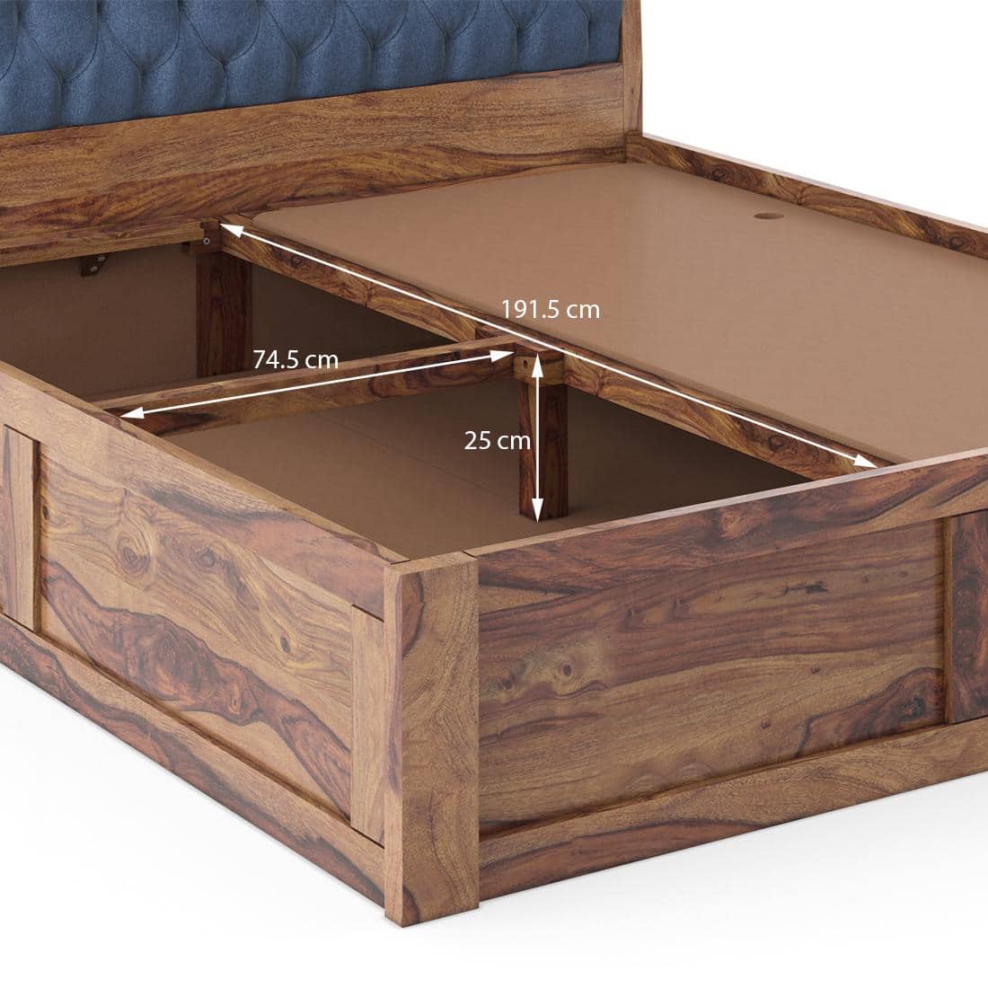 Avon Solid Wood Queen Size Box Storage Bed In Teak Finish