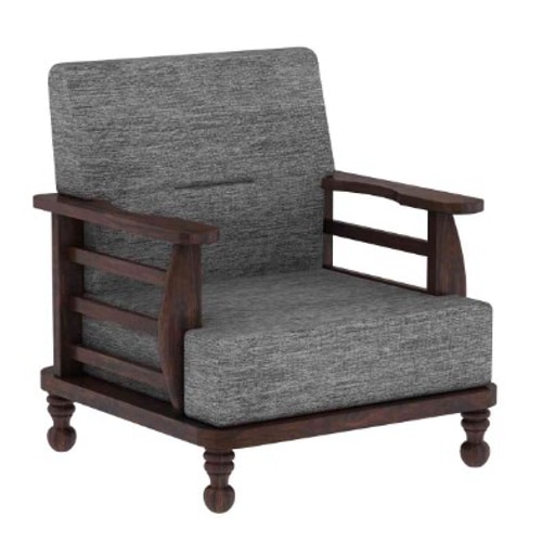 Dalton Wooden One Seater Sofa in Grey Colour