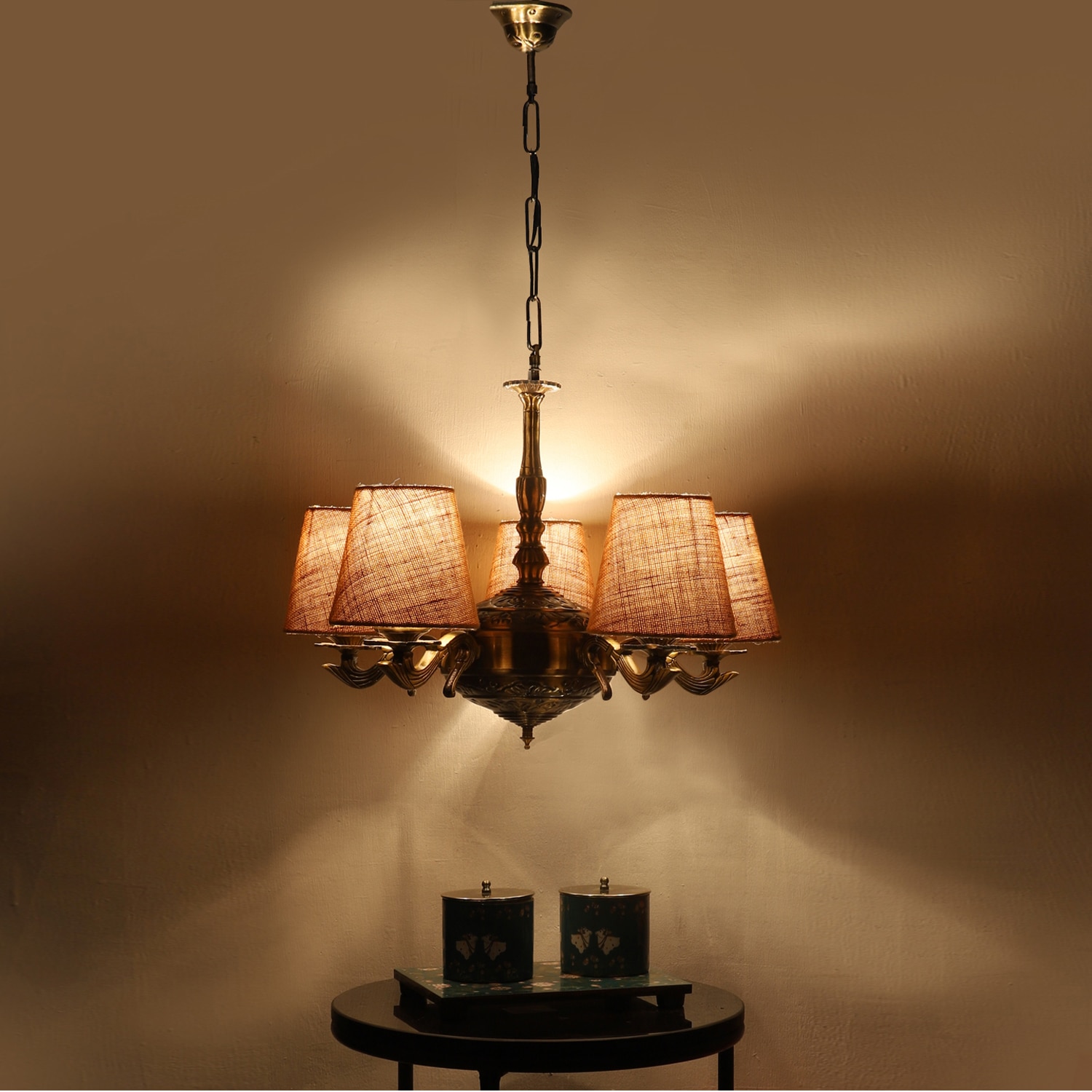 Devansh Wood Wall Mounted Lamp With Beige Jute Shade