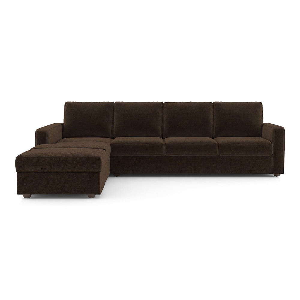 Apollo Sofa (Colour : Dark Earth, Cushion : Hard, Back Type : Regular, Seating Capacity : Left Aligned 3 Seater + Left Aligned Chaise) - Urban Ladder