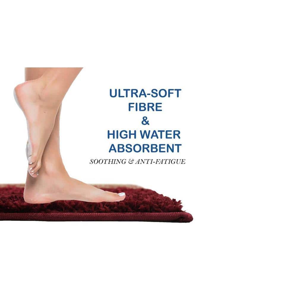 Lexi Maroon Solid Natural Fiber 24x16 inches Anti-Skid Bath Mat