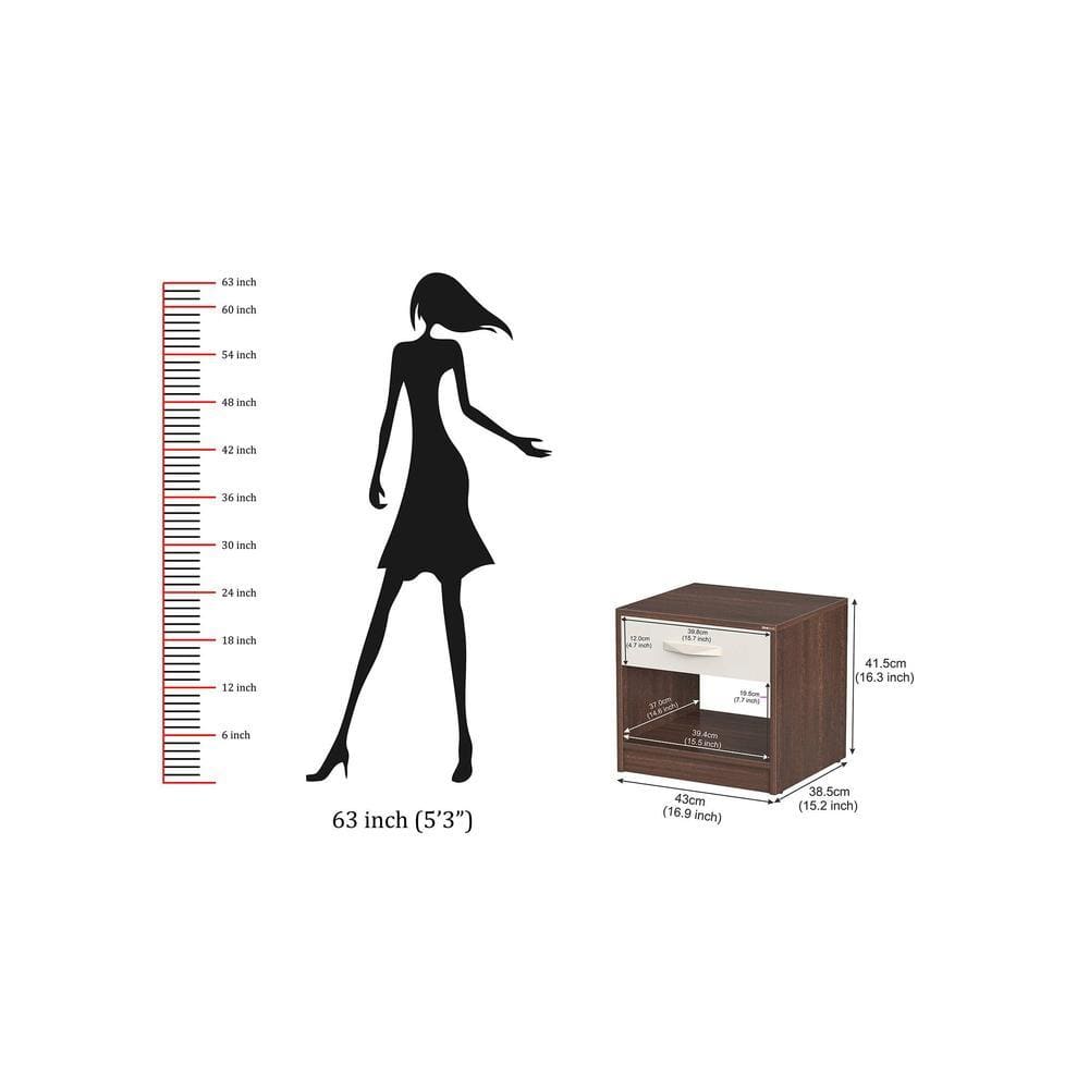 Oliver Engineered Wood Bed Side Table, End Table with Storage and Drawer Lamp, Flower Stand for Bedroom Home Furniture (Wenge & White)