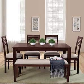 Oribi Dining Bench In Mahogany Finish With Wheat Brown Fabric