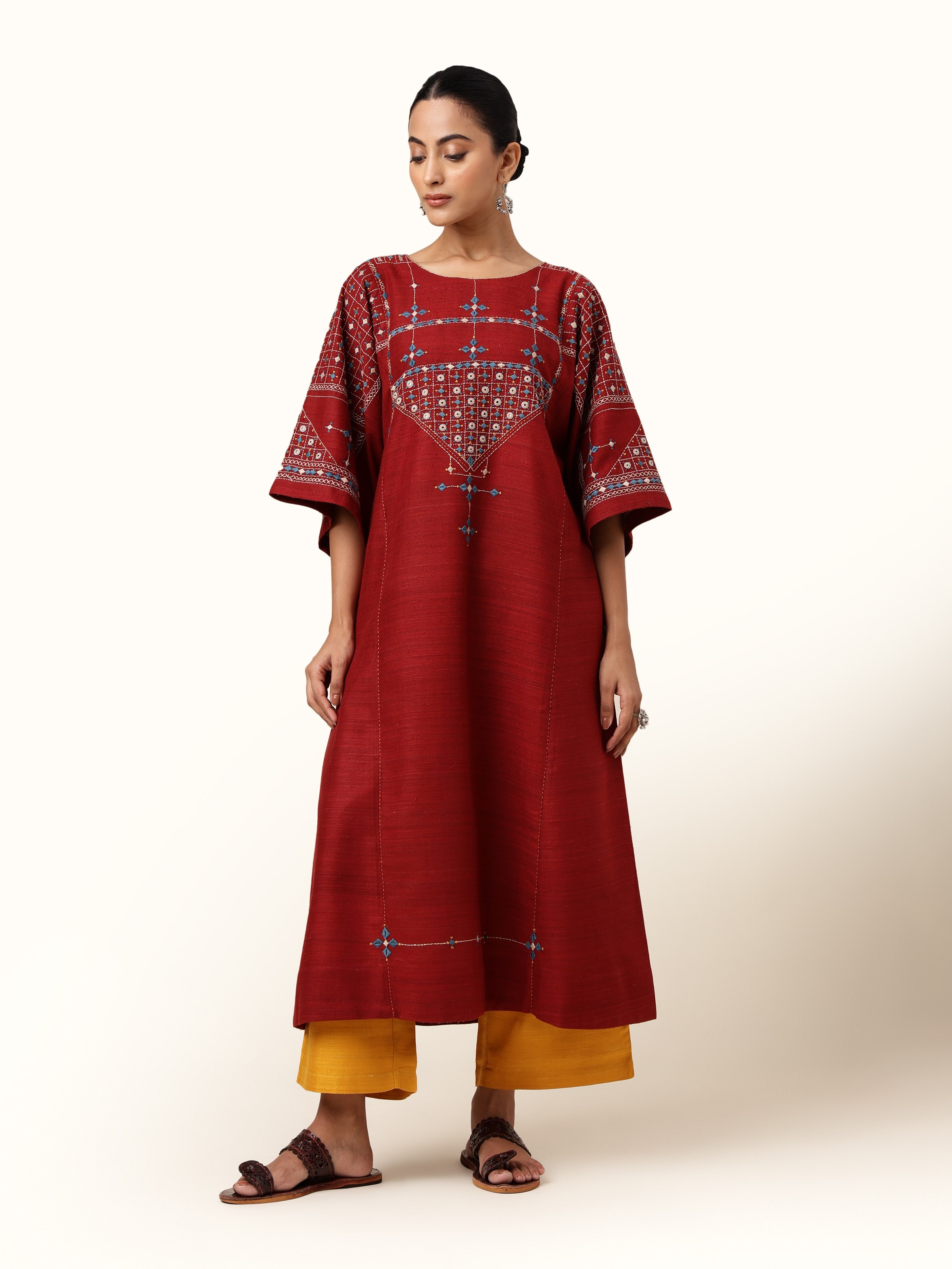 Rust Silk Desert Embroidered Kurta